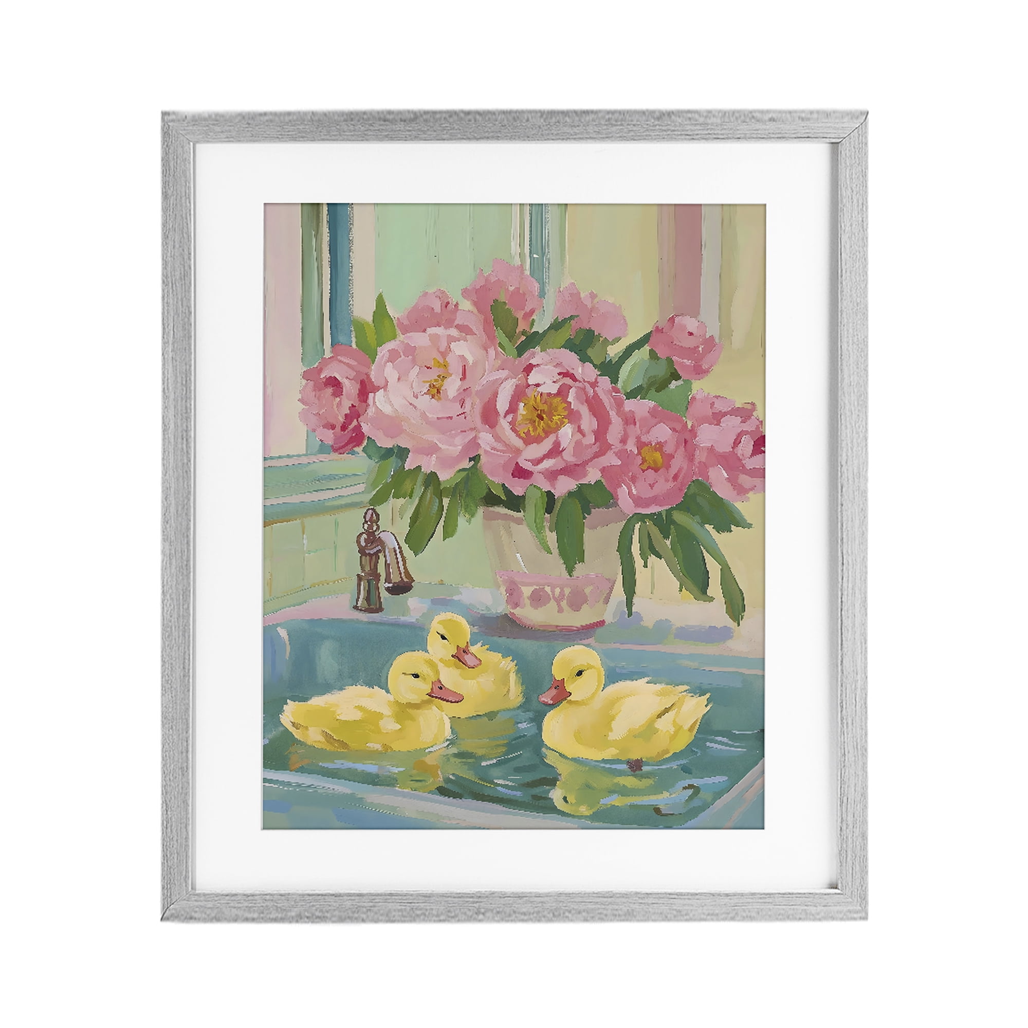 Stupell Industries Ducks in Sink Bath Gray Framed Print Under Glass, design by The Prints Vibe
