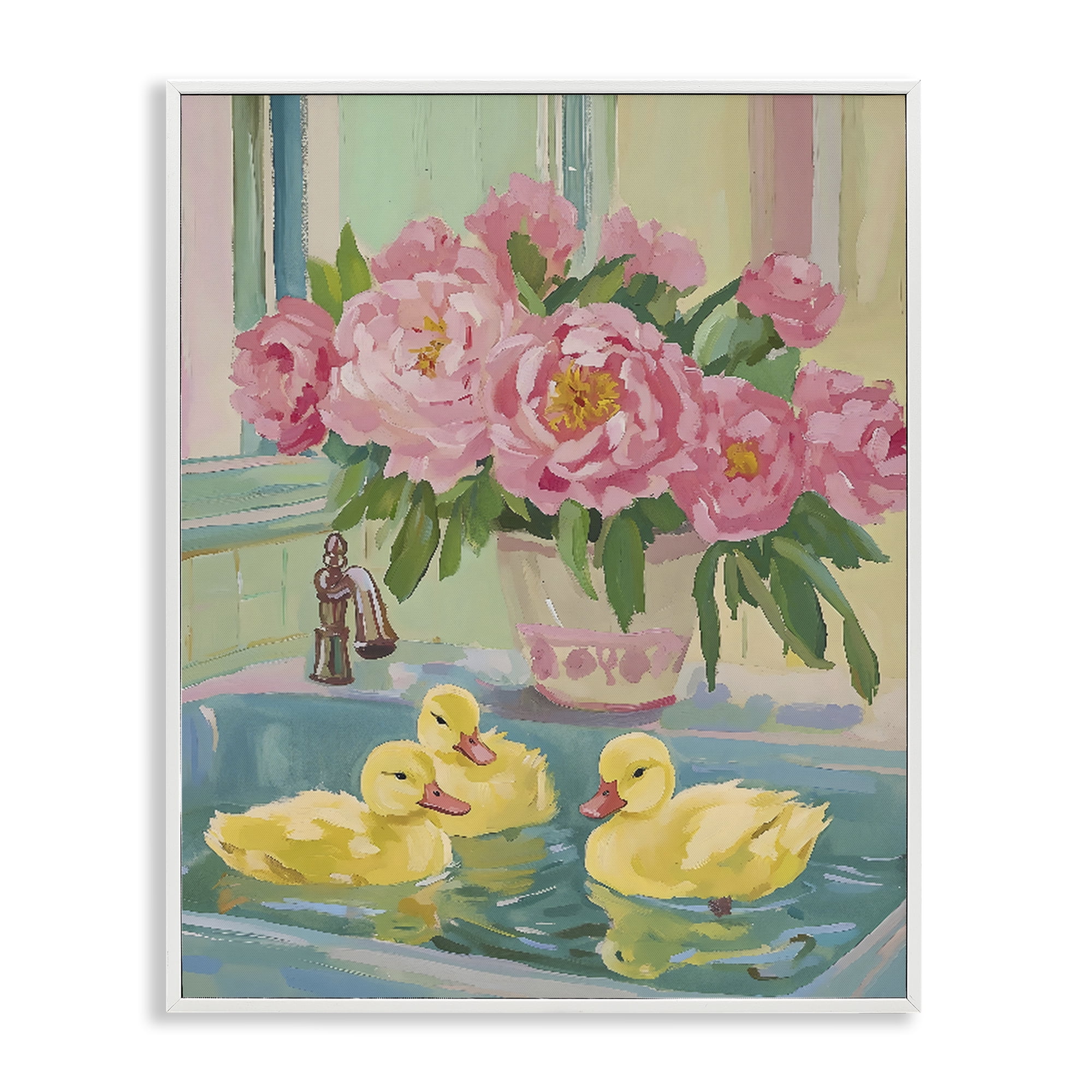Stupell Industries Ducks in Sink Bath White Framed Giclee Art, design by The Prints Vibe