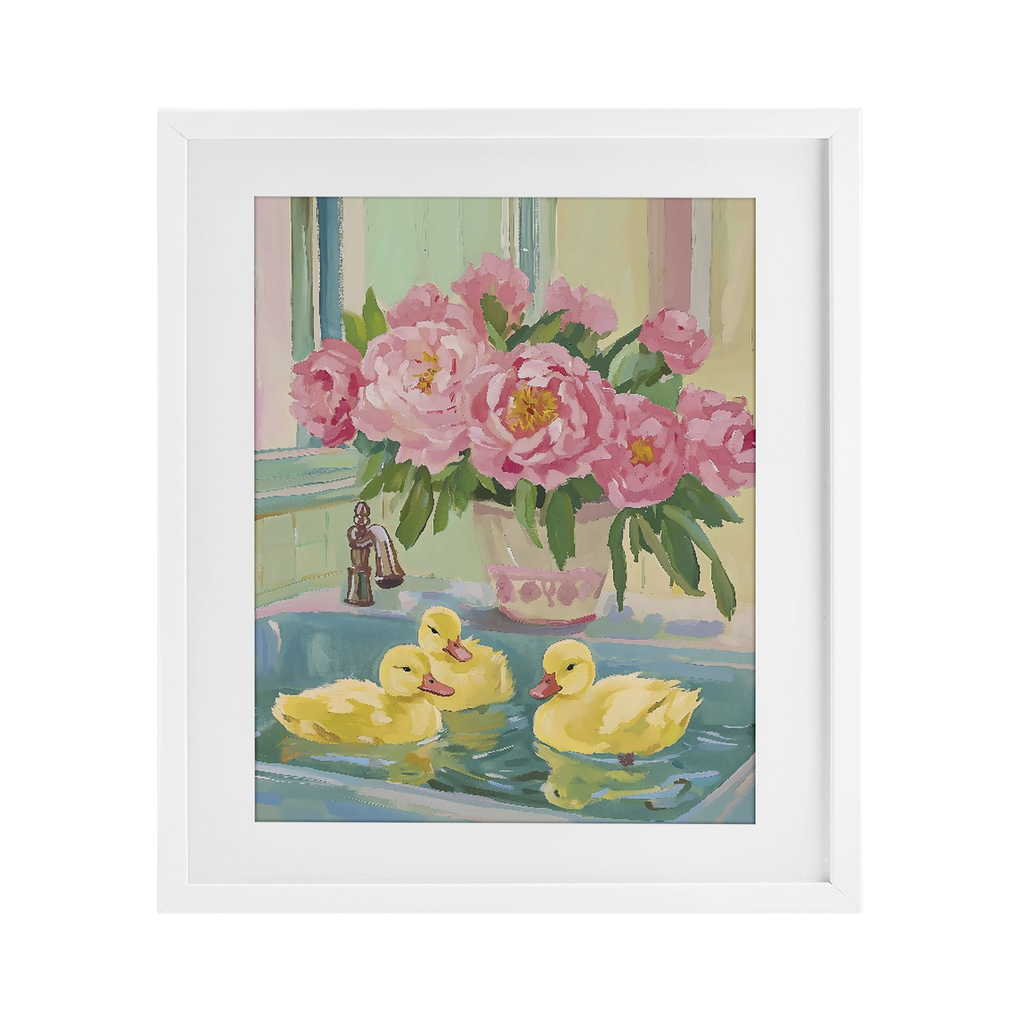 Stupell Industries Ducks in Sink Bath White Framed Print Under Glass, design by The Prints Vibe