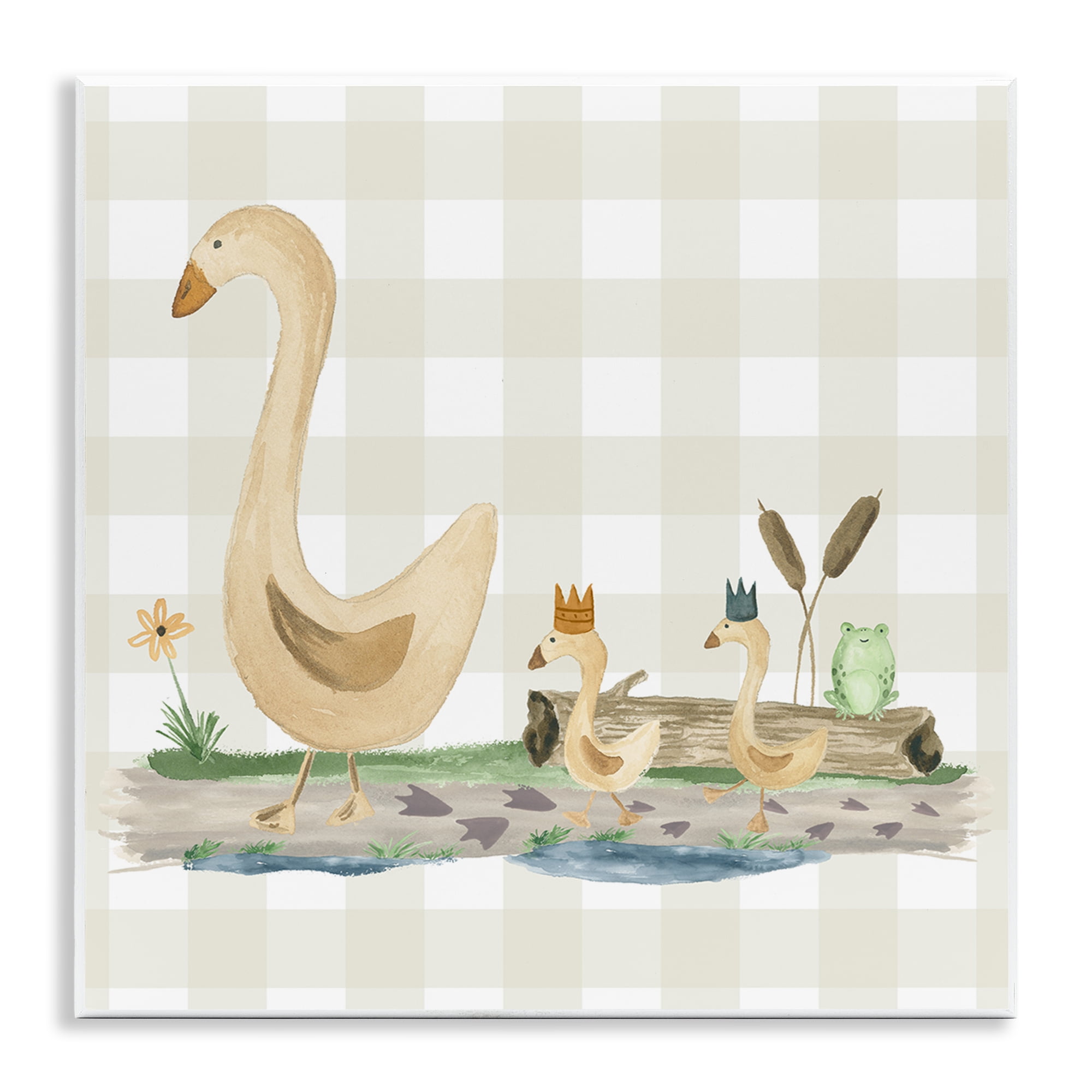 Stupell Industries Ducks on Yellow Plaid Animals Painting Unframed Art Print Wall Art, 12 x 12