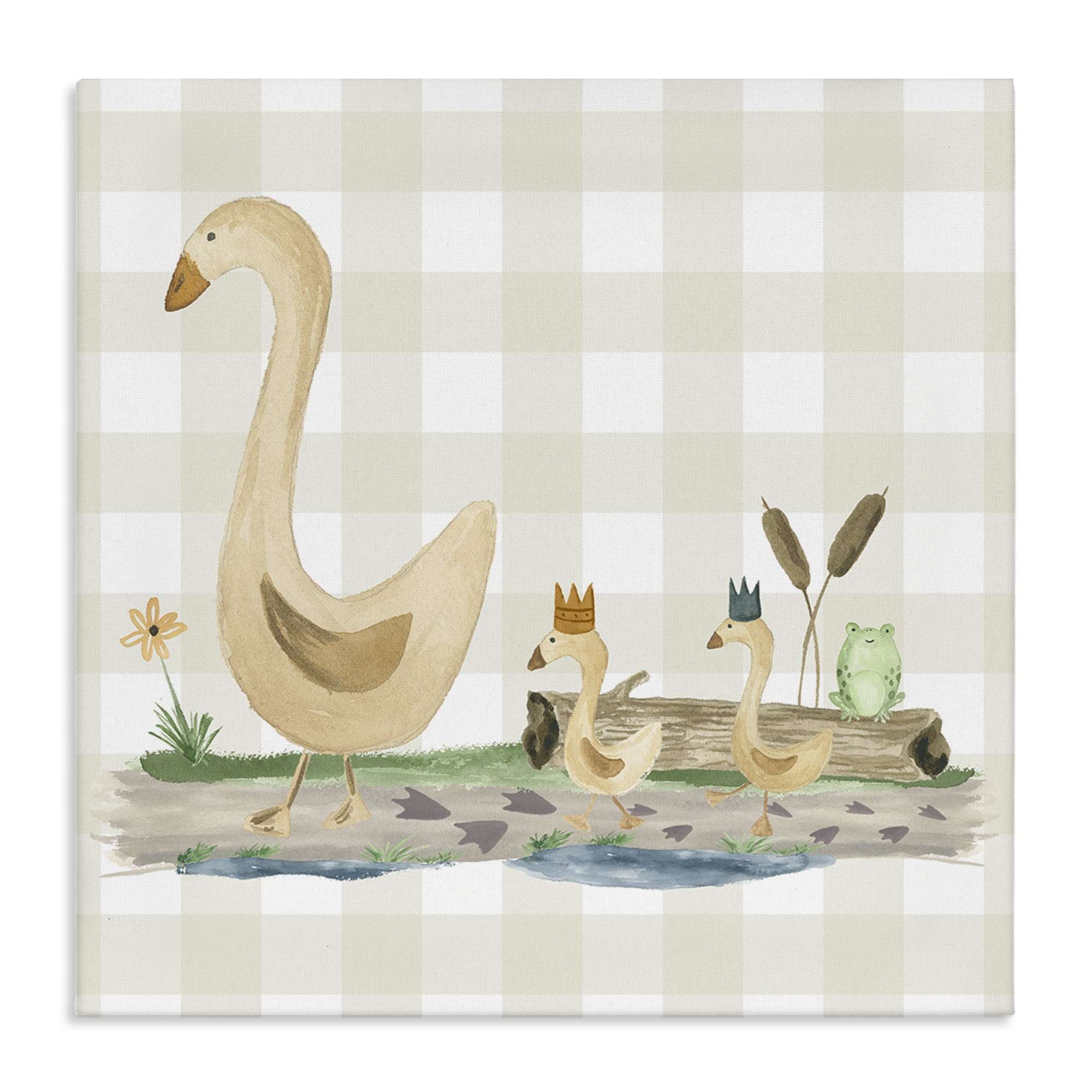 Stupell Industries Ducks on Yellow Plaid Animals Painting Wrapped Canvas Art Print Wall Art, 17 x 17
