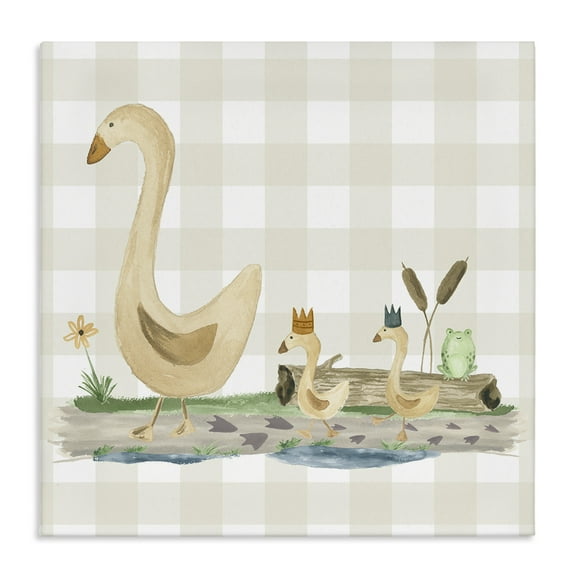 Stupell Industries Ducks on Yellow Plaid Animals Painting Wrapped Canvas Art Print Wall Art, 17 x 17