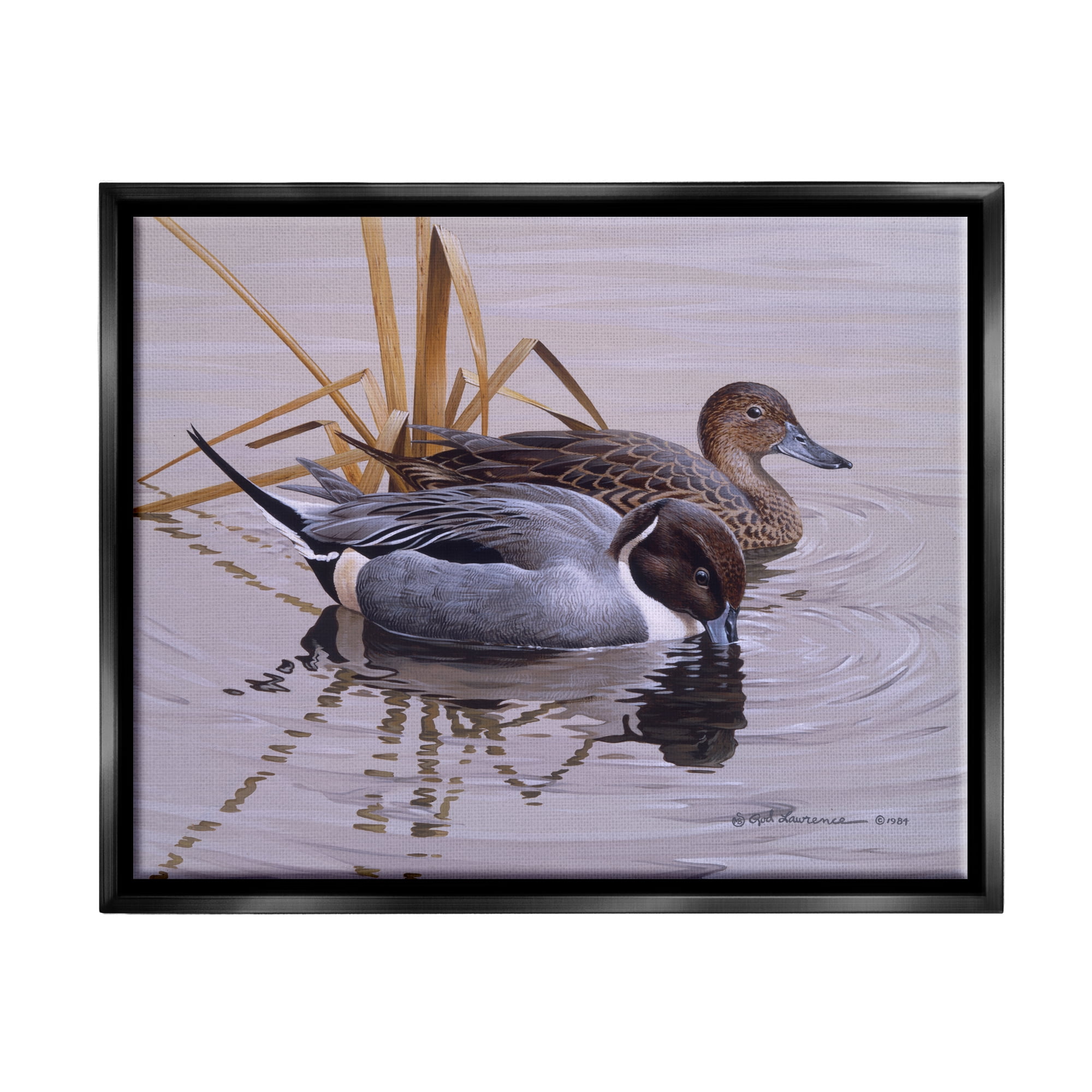 Stupell Industries Ducks with Pond Ripples Animals & Insects Painting Black Floater Framed Canvas Art Print Wall Art, 21 x 17