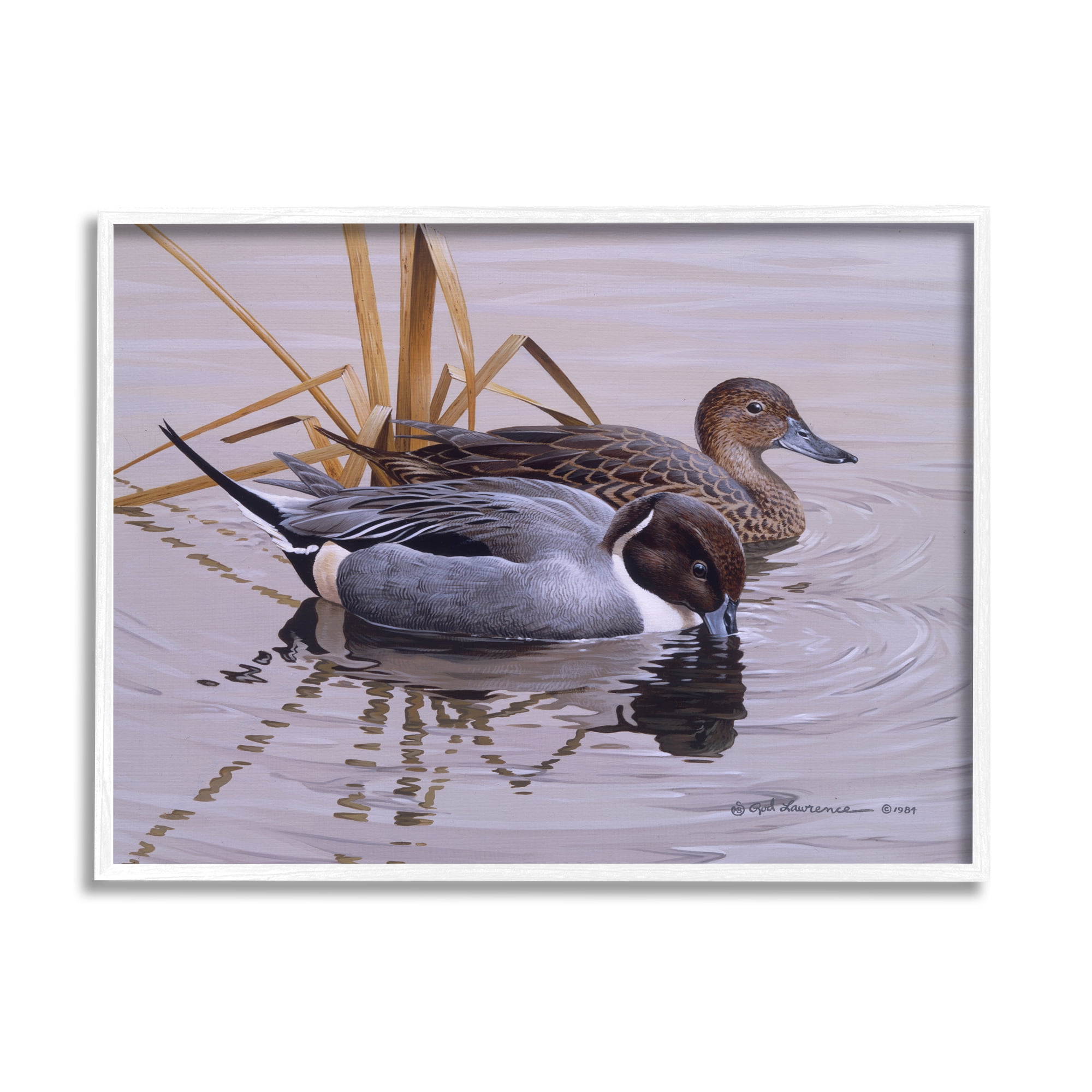 Stupell Industries Ducks with Pond Ripples Animals & Insects Painting White Framed Art Print Wall Art, 30 x 24