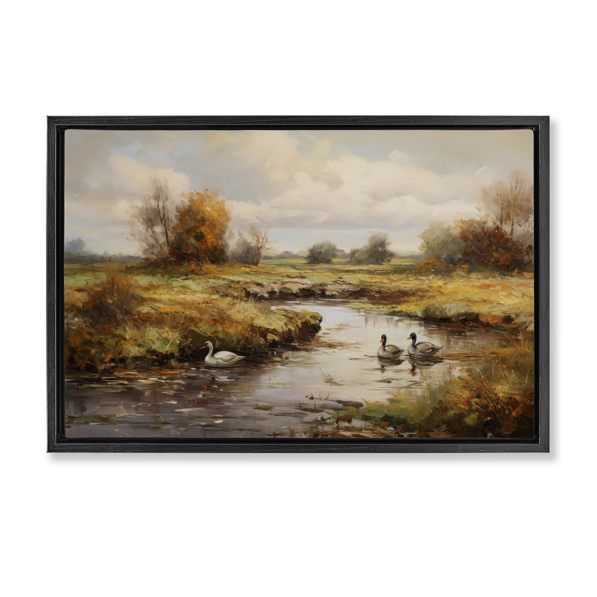 Stupell Industries Ducky Days Landscape Landscape & Nature Painting Black Floater Framed Canvas Art Print Wall Art, 31 x 21