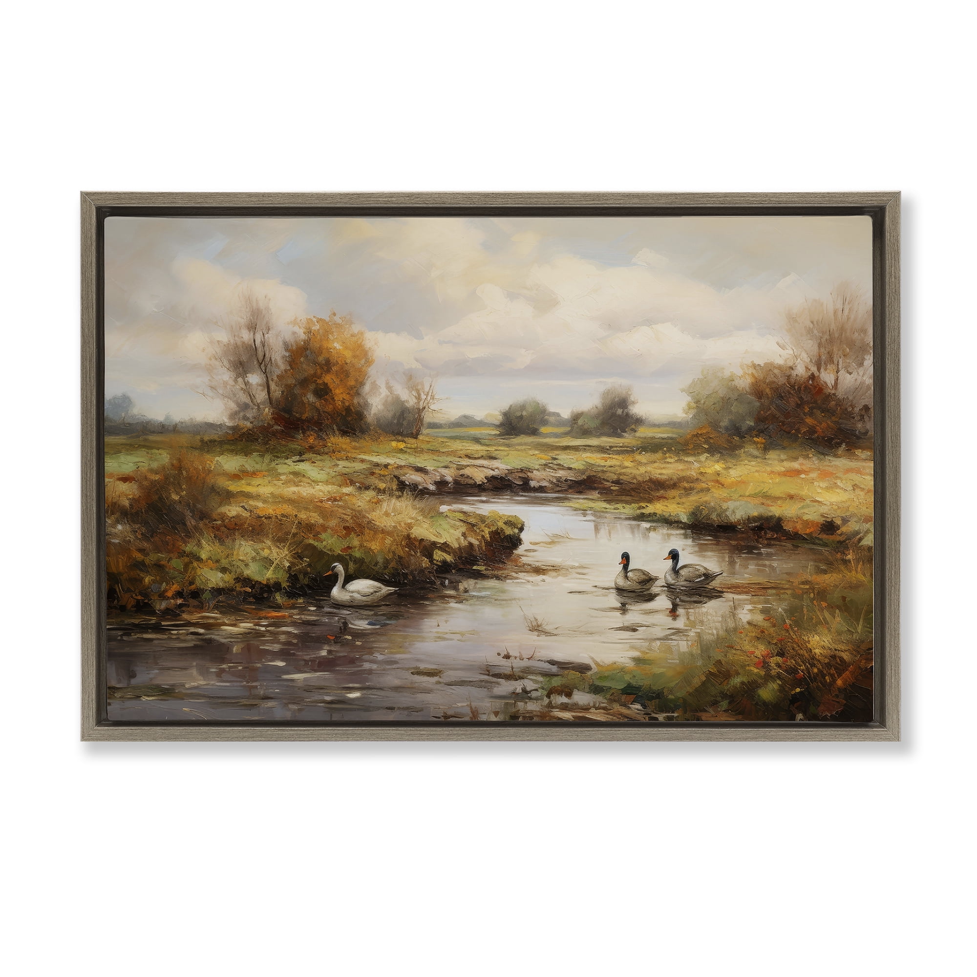 Stupell Industries Ducky Days Landscape Landscape & Nature Painting Brown Floater Framed Canvas Art Print Wall Art, 31 x 21