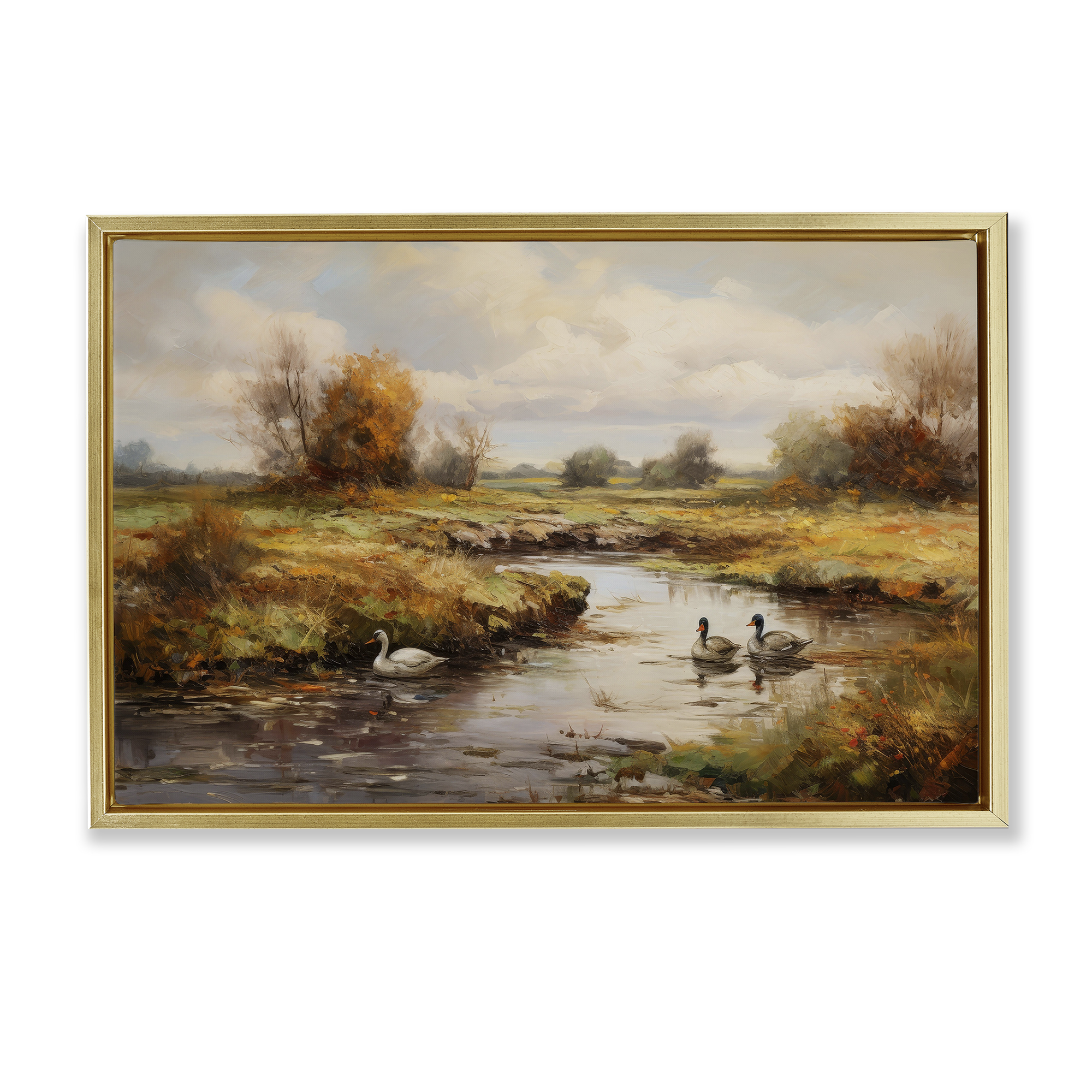 Stupell Industries Ducky Days Landscape Landscape & Nature Painting Gold Floater Framed Canvas Art Print Wall Art, 25 x 17