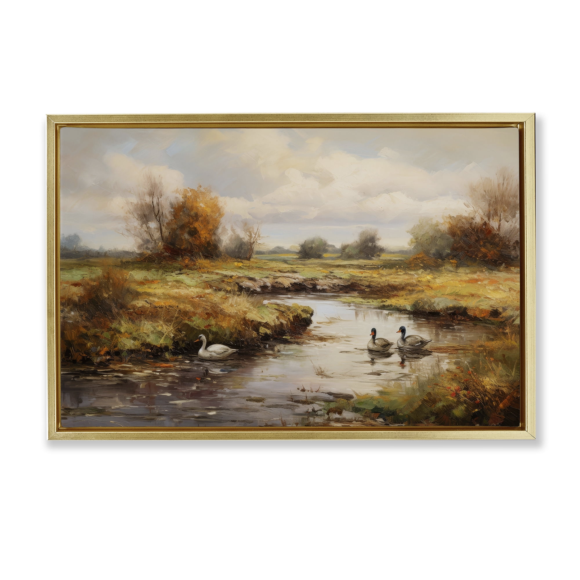 Stupell Industries Ducky Days Landscape Landscape & Nature Painting Gold Floater Framed Canvas Art Print Wall Art, 31 x 21