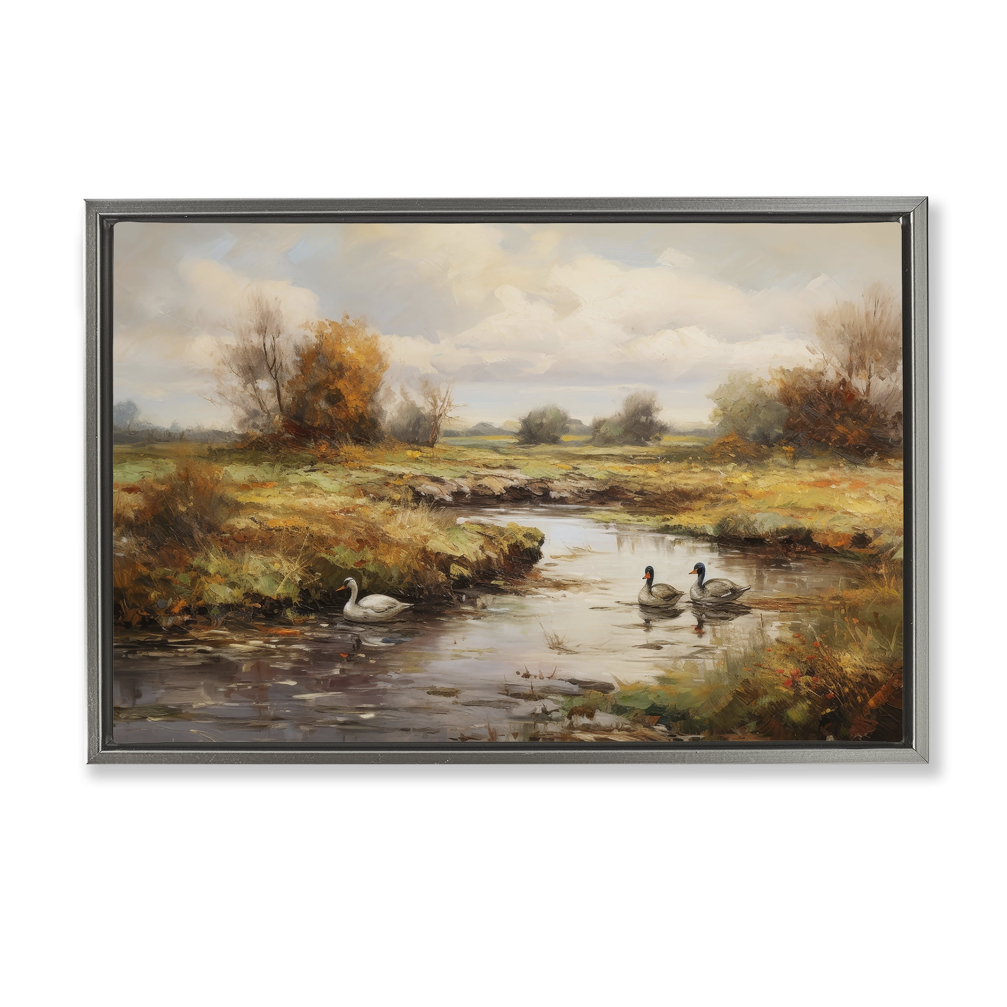 Stupell Industries Ducky Days Landscape Landscape & Nature Painting Gray Floater Framed Canvas Art Print Wall Art, 25 x 17