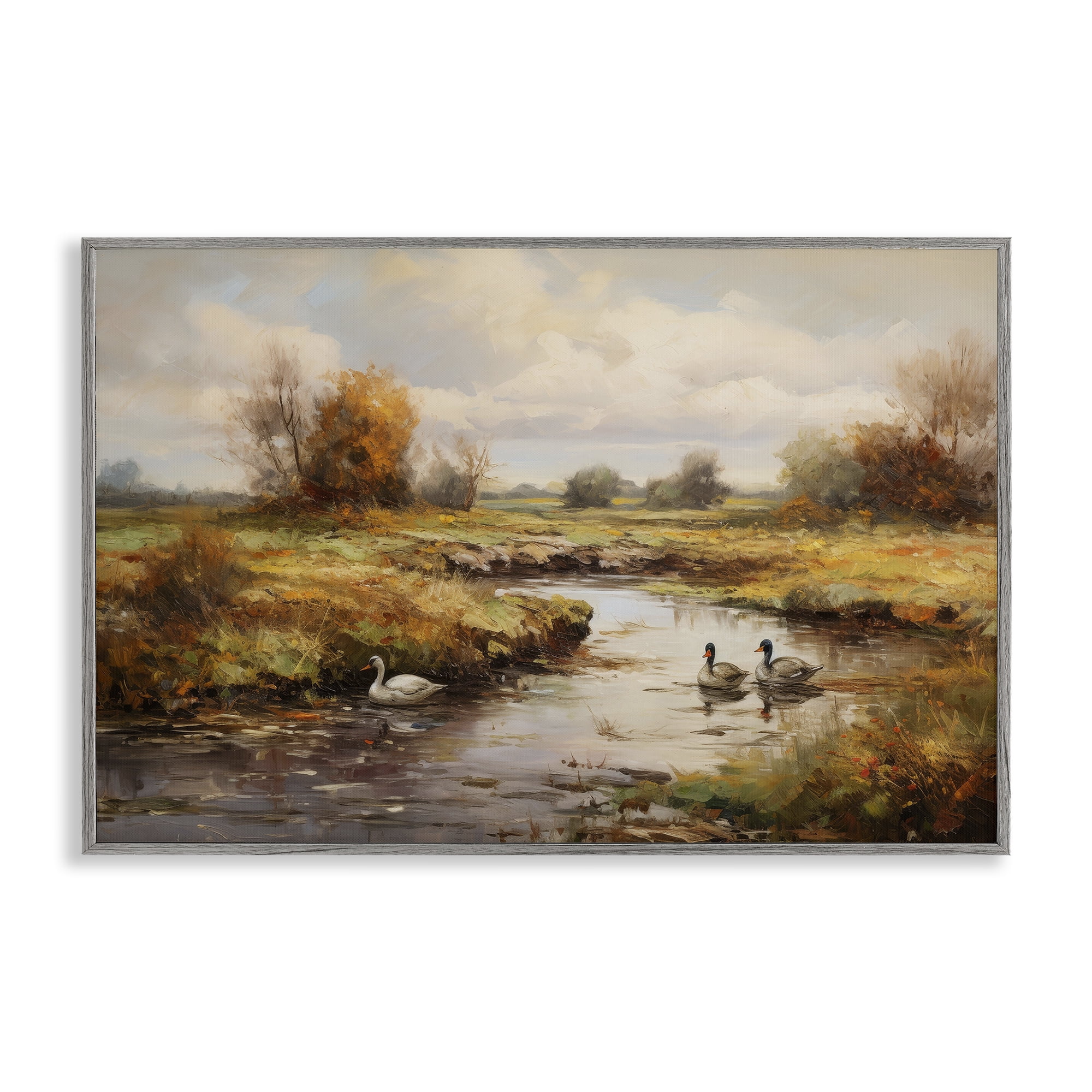 Stupell Industries Ducky Days Landscape Landscape & Nature Painting Gray Framed Art Print Wall Art, 30 x 20