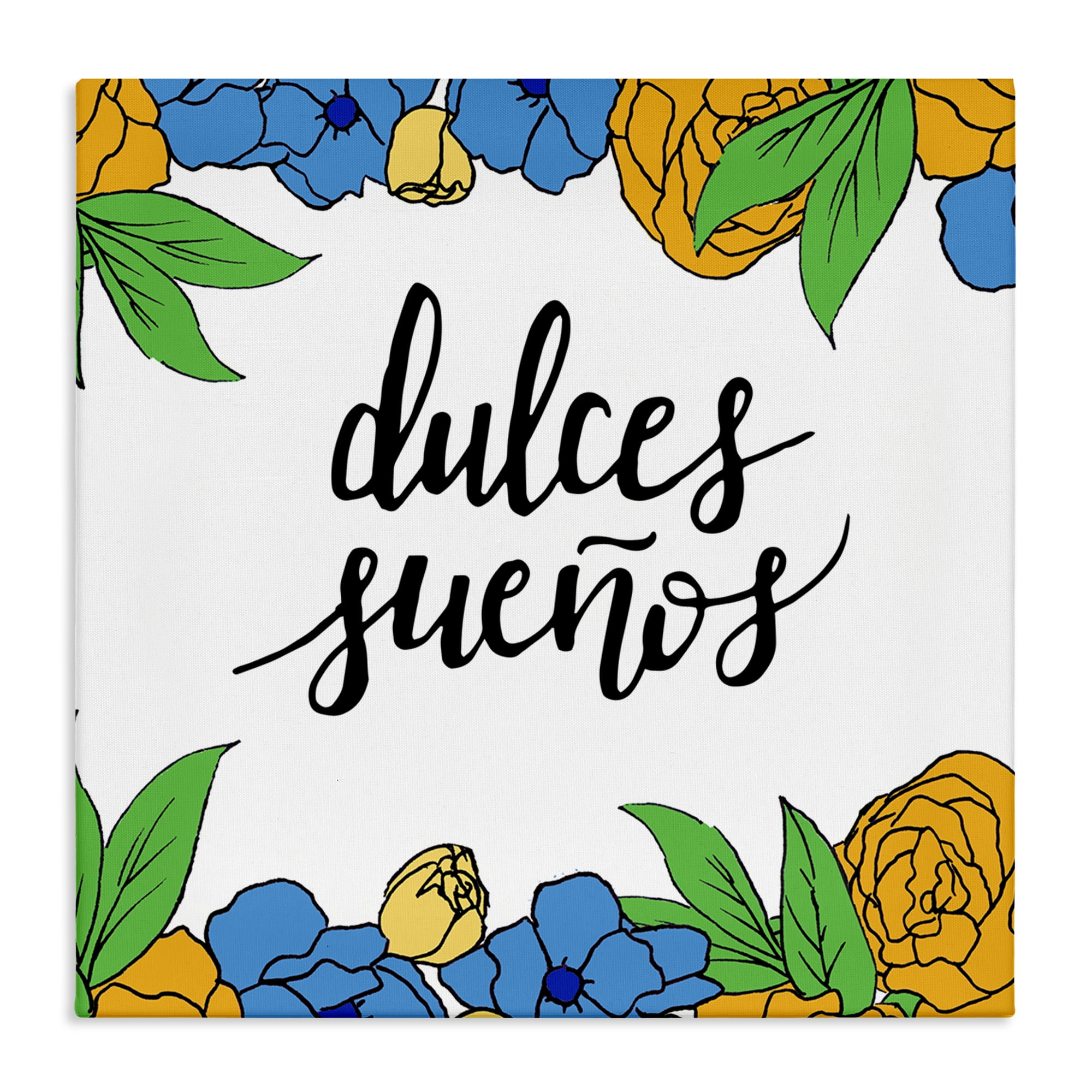 Stupell Industries Dulces Sueños Flores Tropicales Inspirational Quotes & Sayings Painting Wrapped Canvas Art Print Wall Art, 30 x 30