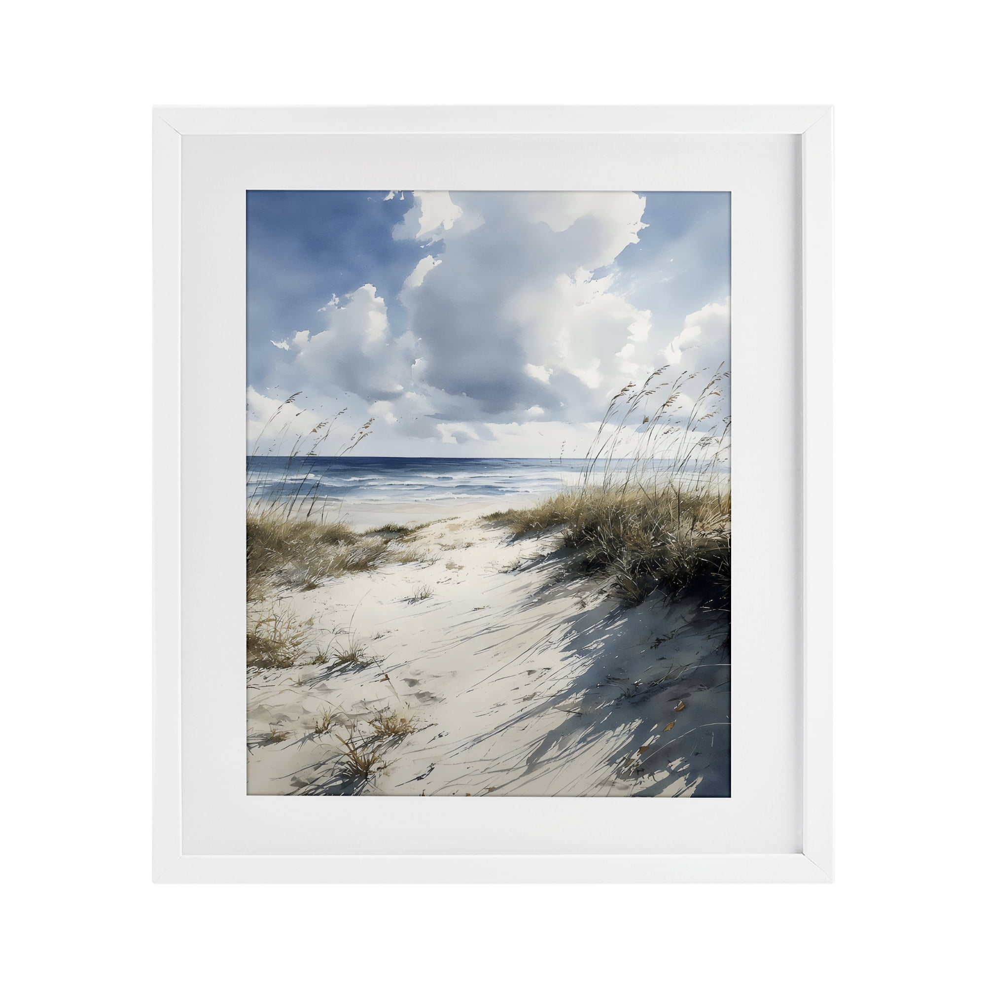 Stupell Industries Dune Beach at Midday White Framed Print Under Glass, design by Franklyn Gregory