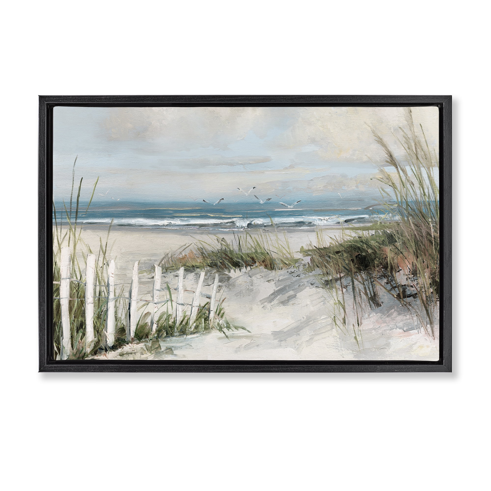 Stupell Industries Dunes With Weathered Fence Black Framed Floater Canvas Wall Art, design by Sally Swatland
