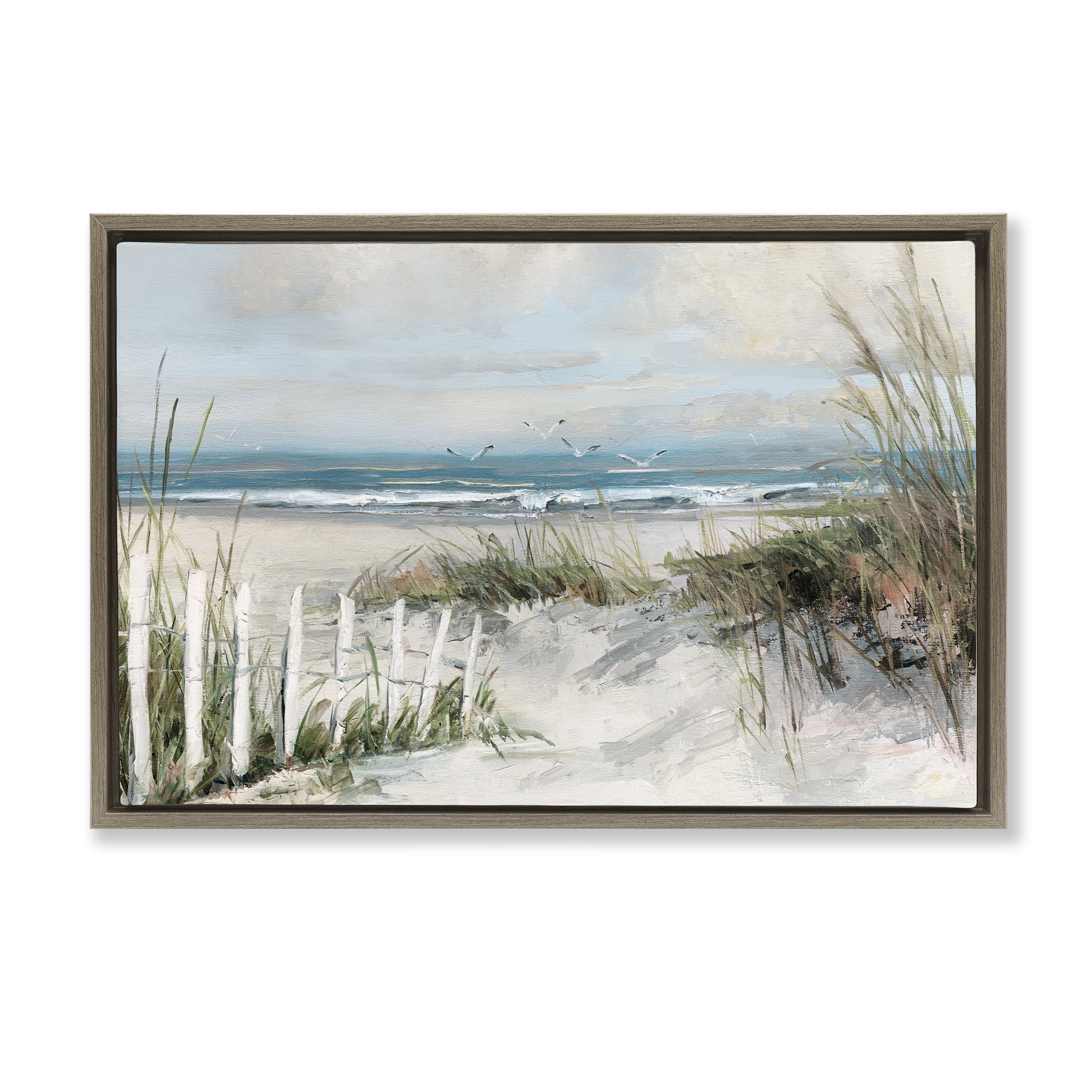 Stupell Industries Dunes With Weathered Fence Brown Framed Floater Canvas Wall Art, design by Sally Swatland