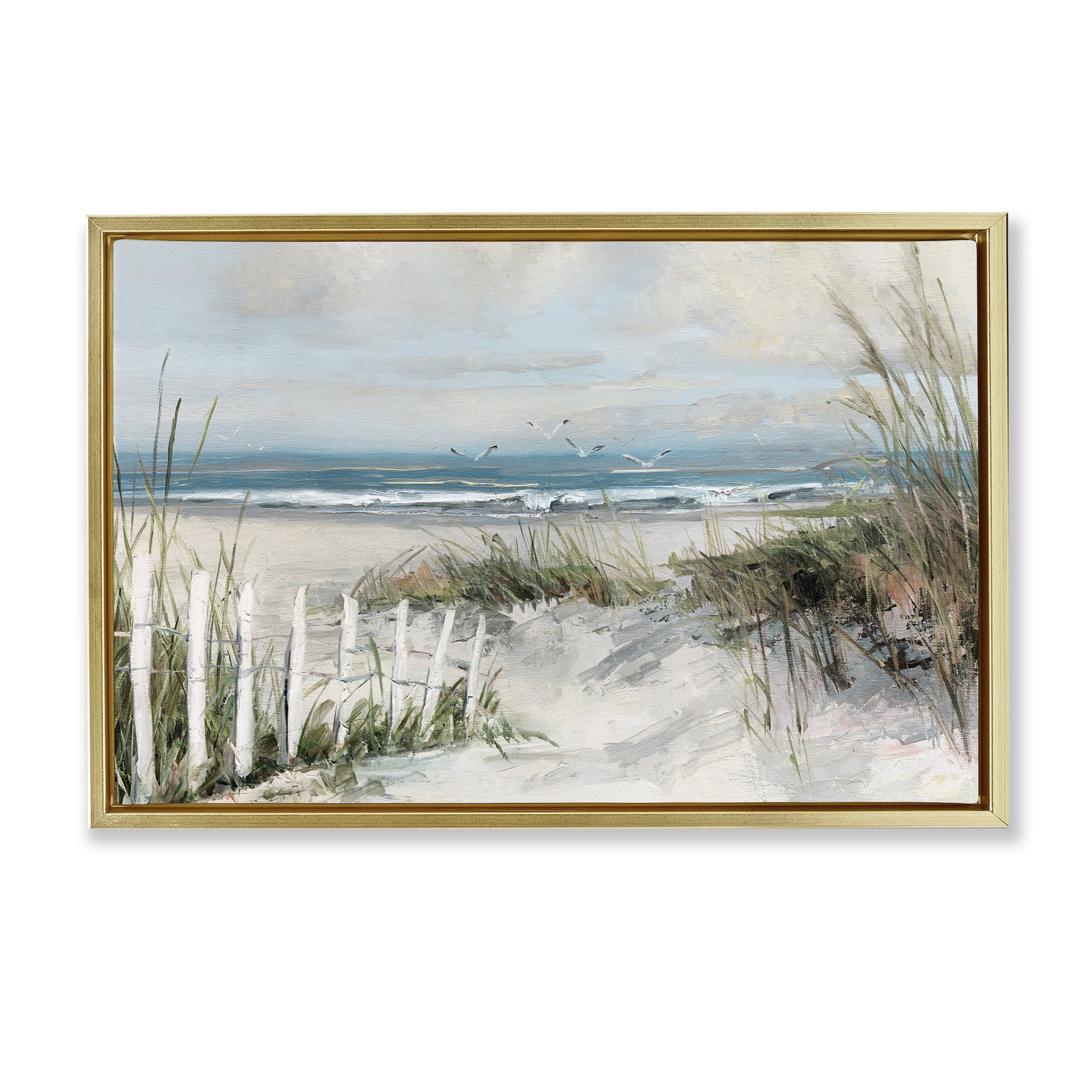 Stupell Industries Dunes With Weathered Fence Gold Framed Floater Canvas Wall Art, design by Sally Swatland