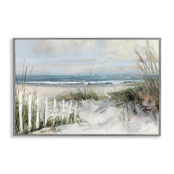 Stupell Industries Transitional Dunes With Weathered Fence Gray Framed Giclee Art, 30 x 20, by Sally Swatland