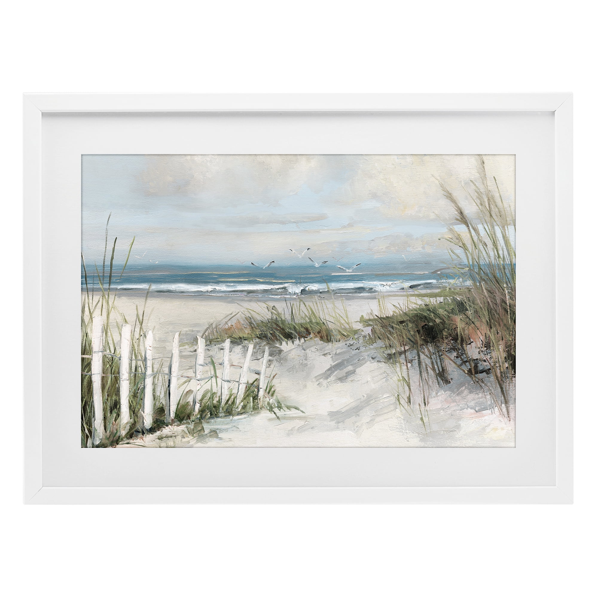 Stupell Industries Dunes With Weathered Fence White Framed Print Under Glass, design by Sally Swatland