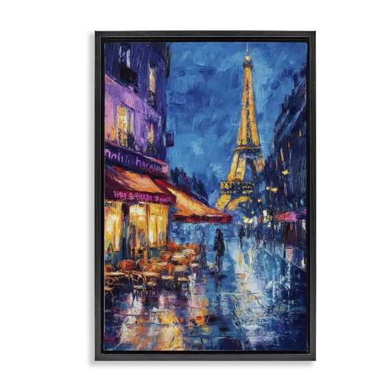Stupell Industries Traditional Dusk Paris Street Scene Black Floating Frame Canvas Art, 17 x 25, by Petals Prints Design