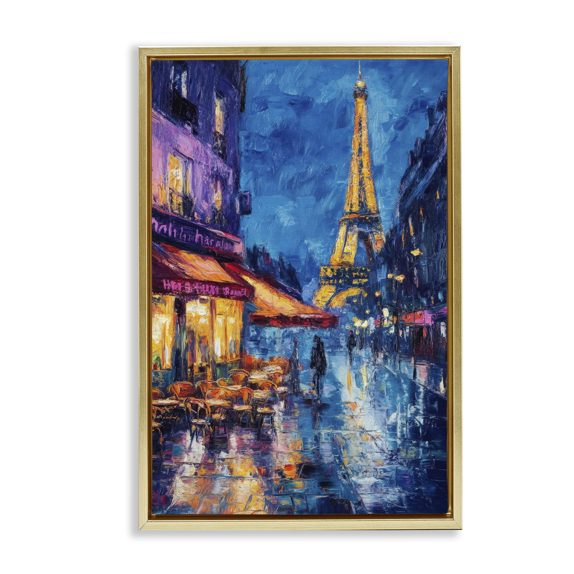 Stupell Industries Dusk Paris Street Scene Gold Framed Floater Canvas Wall Art, design by Petal Prints Design