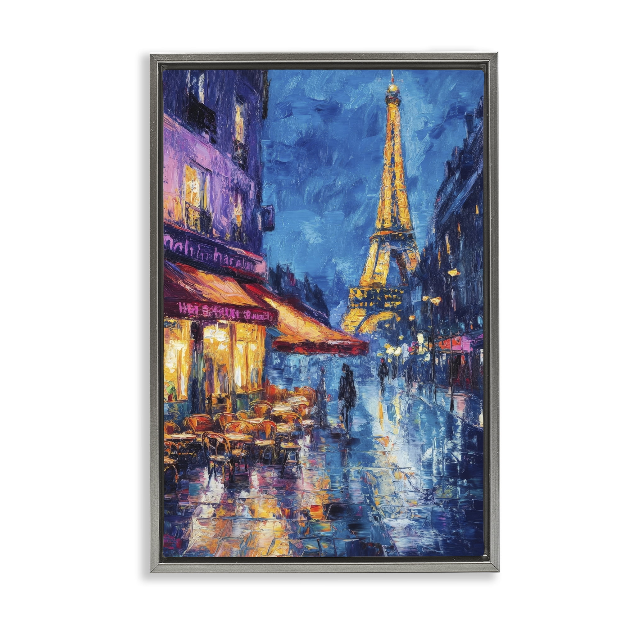 Stupell Industries Dusk Paris Street Scene Gray Framed Floater Canvas Wall Art, design by Petal Prints Design
