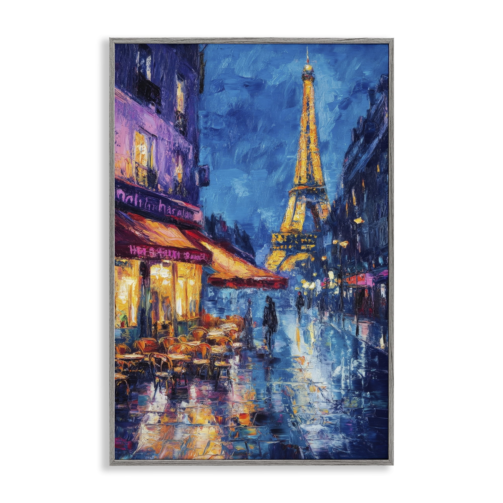 Stupell Industries Dusk Paris Street Scene Gray Framed Giclee Art, design by Petal Prints Design