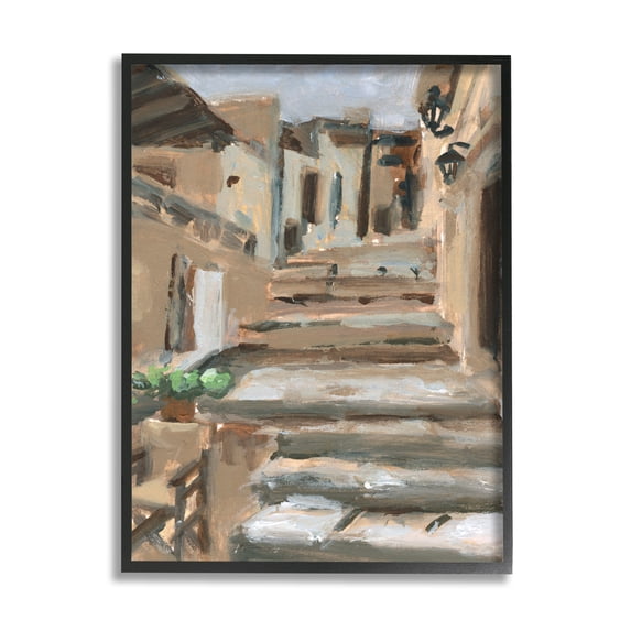Stupell Industries Dusky Alleyway Stairs Soft Urban Architecture City Travel & Places Painting Black Framed Art Print Wall Art, 11 x 14