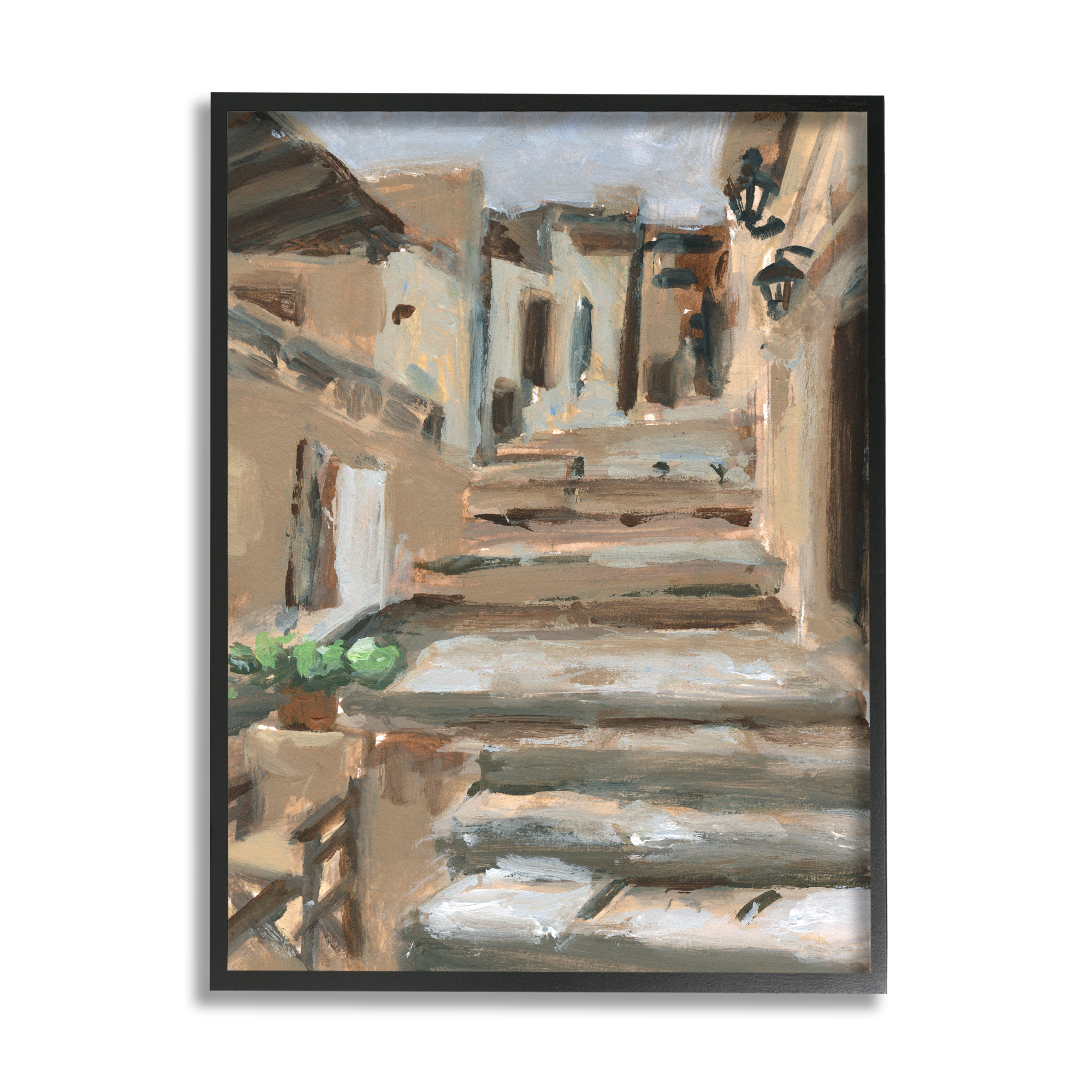 Stupell Industries Dusky Alleyway Stairs Soft Urban Architecture City Travel & Places Painting Black Framed Art Print Wall Art, 24 x 30