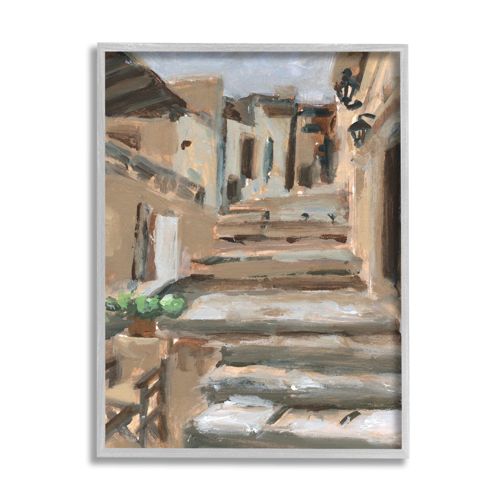 Stupell Industries Dusky Alleyway Stairs Soft Urban Architecture City Travel & Places Painting Gray Framed Art Print Wall Art, 24 x 30