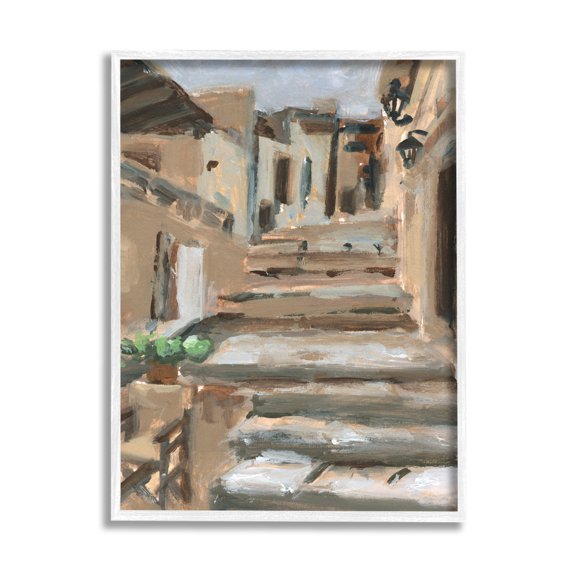 Stupell Industries Dusky Alleyway Stairs Soft Urban Architecture City Travel & Places Painting White Framed Art Print Wall Art, 16 x 20