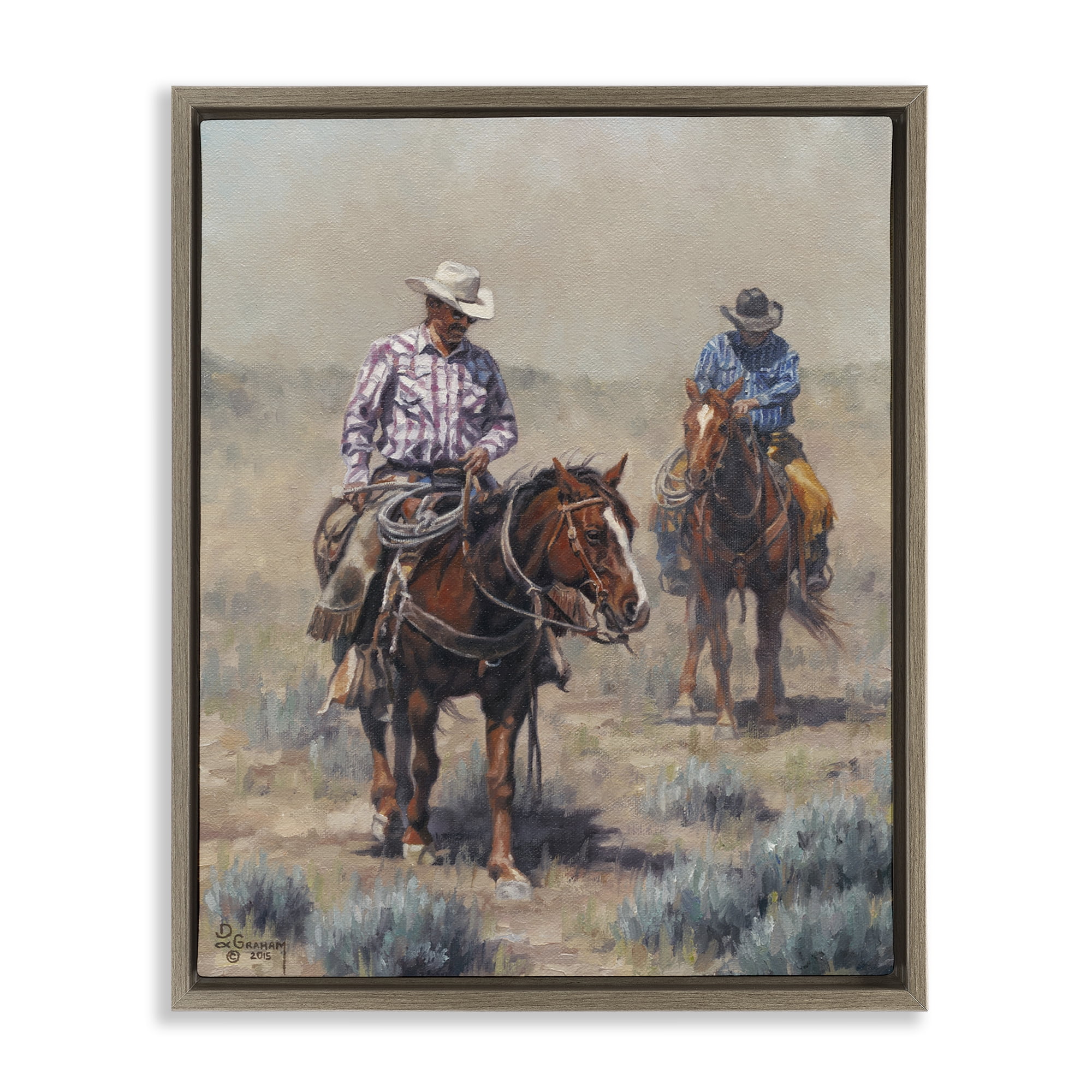 Stupell Industries Dust Bowl Cowboys Animals & Insects Painting Brown Floater Framed Canvas Art Print Wall Art, 17 x 21