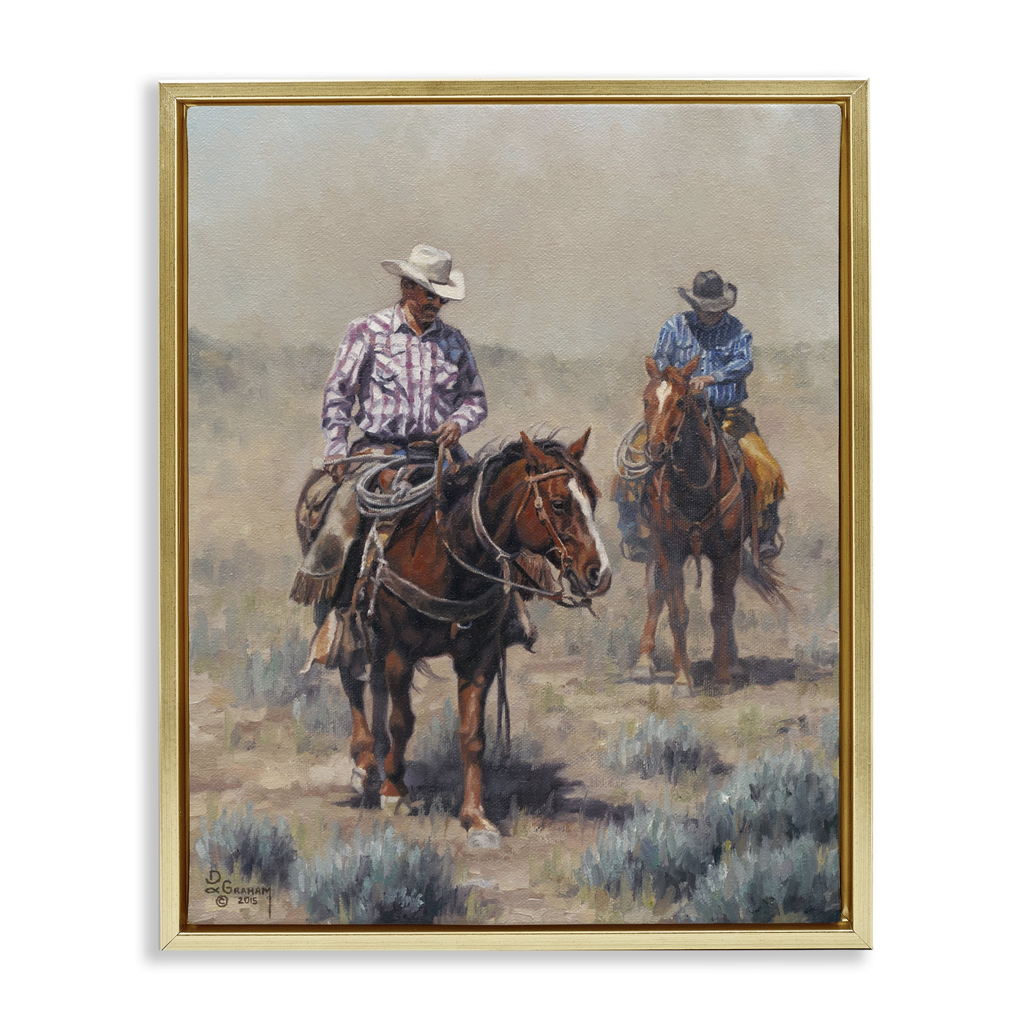 Stupell Industries Dust Bowl Cowboys Animals & Insects Painting Gold Floater Framed Canvas Art Print Wall Art, 25 x 31