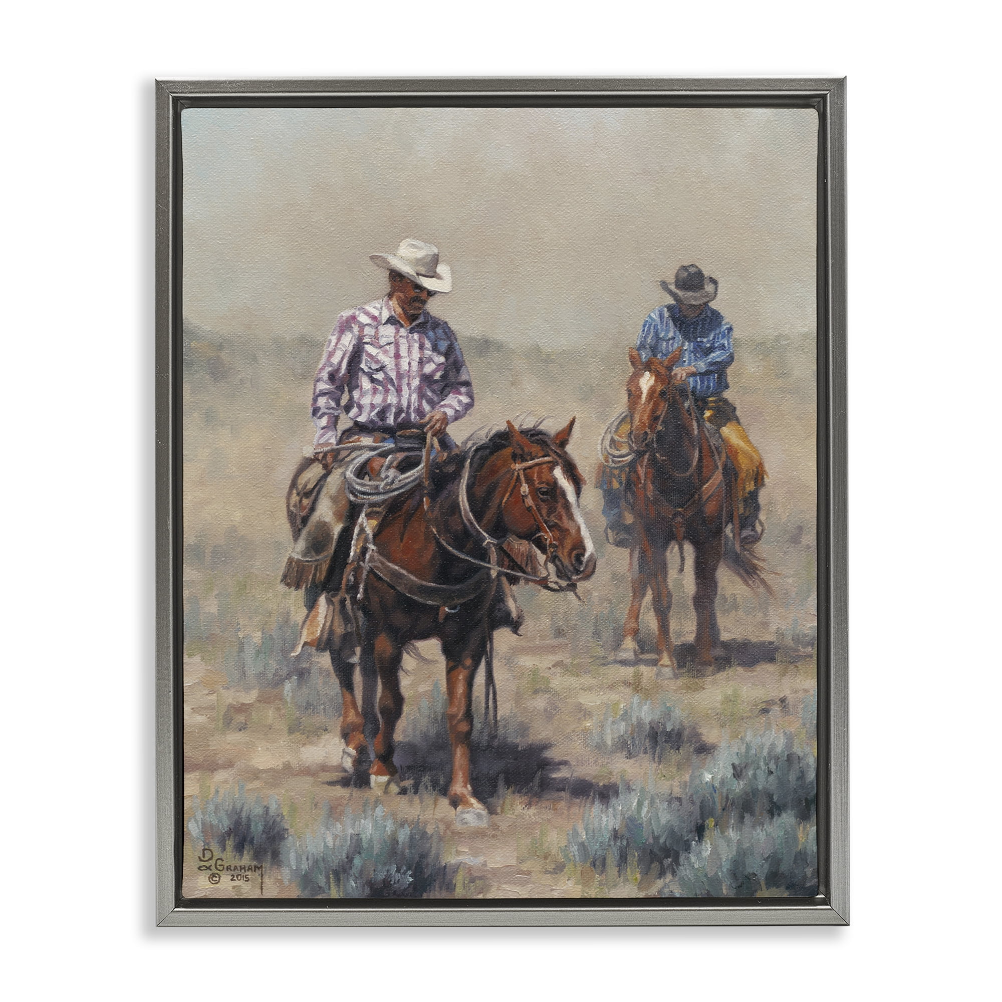 Stupell Industries Dust Bowl Cowboys Animals & Insects Painting Gray Floater Framed Canvas Art Print Wall Art, 17 x 21