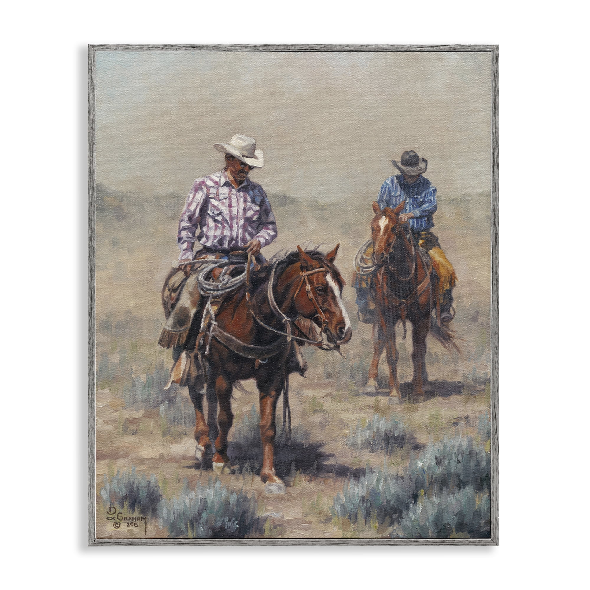 Stupell Industries Dust Bowl Cowboys Animals & Insects Painting Gray Framed Art Print Wall Art, 16 x 20