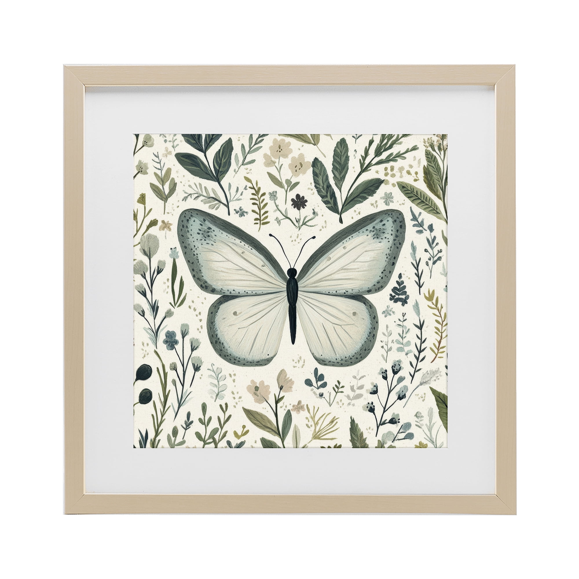 Stupell Industries Dusty Blue Butterfly Botanicals Birch Framed Print Under Glass, design by Petal Prints Design