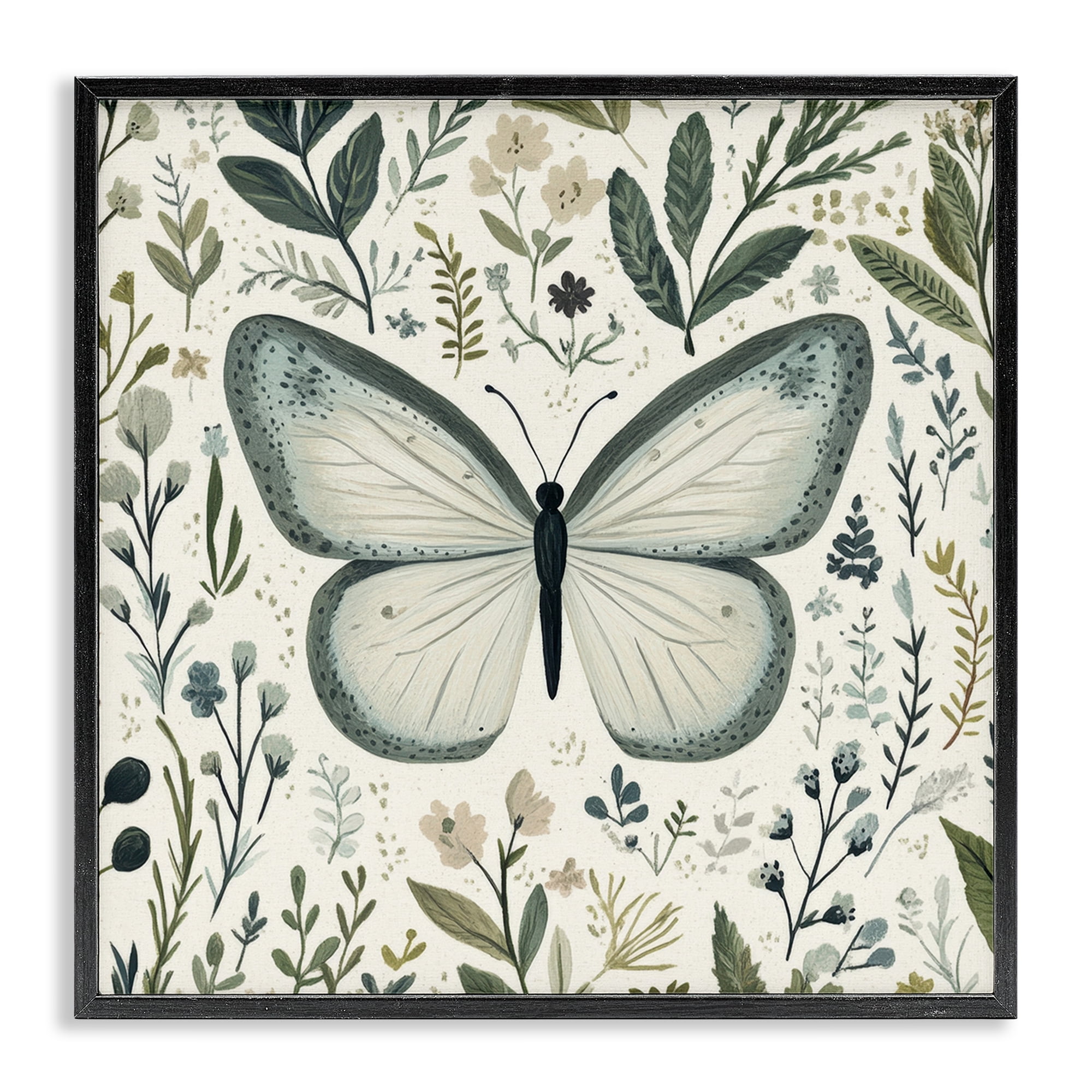 Stupell Industries Dusty Blue Butterfly Botanicals Black Framed Giclee Art, design by Petal Prints Design