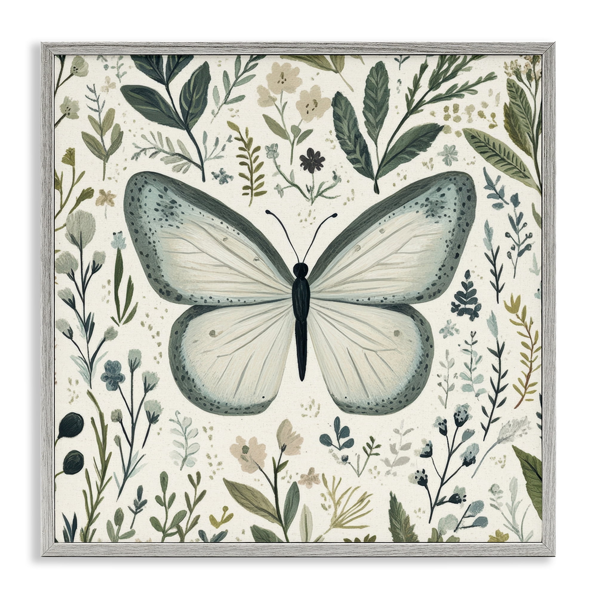 Stupell Industries Dusty Blue Butterfly Botanicals Gray Framed Giclee Art, design by Petal Prints Design