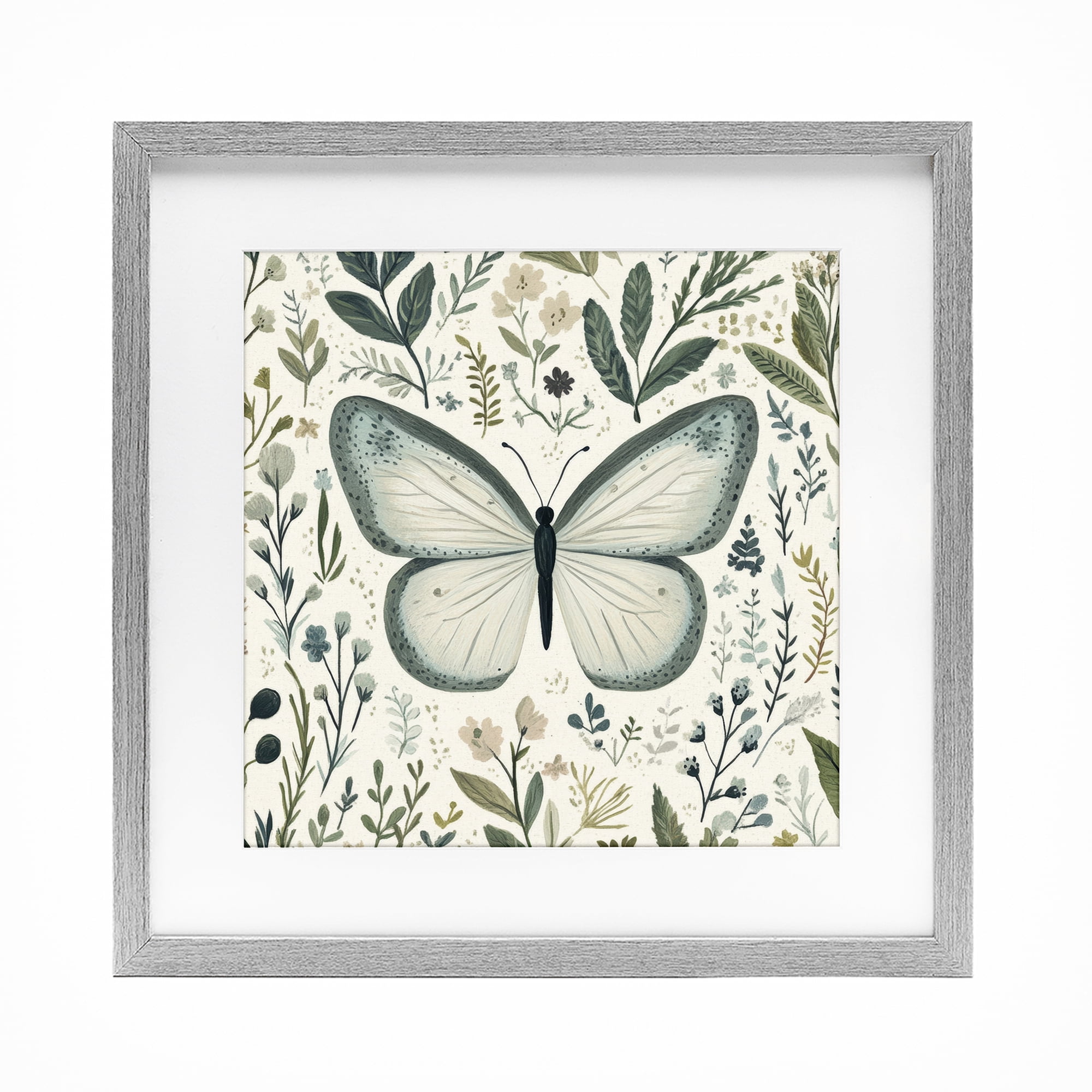 Stupell Industries Dusty Blue Butterfly Botanicals Gray Framed Print Under Glass, design by Petal Prints Design