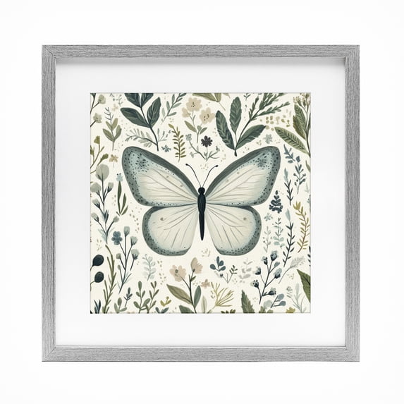 Stupell Industries Bohemian Dusty Blue Butterfly Botanicals Gray Framed Print Under Glass, 16 x 16, by Petals Prints Design