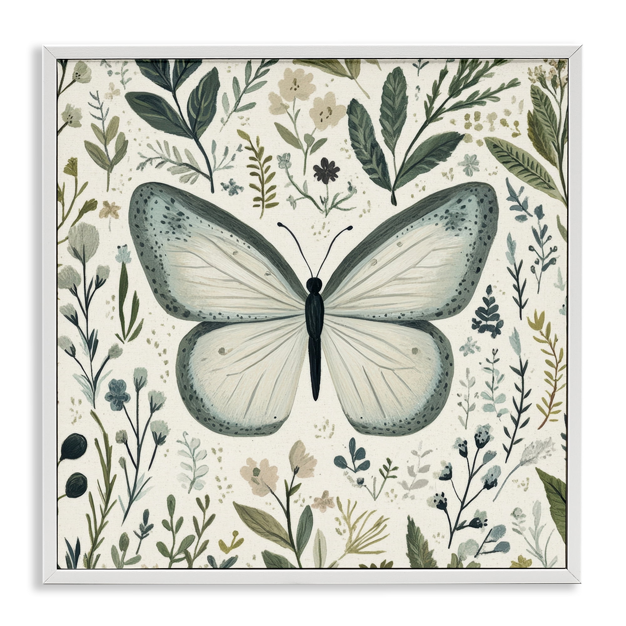 Stupell Industries Dusty Blue Butterfly Botanicals White Framed Giclee Art, design by Petal Prints Design