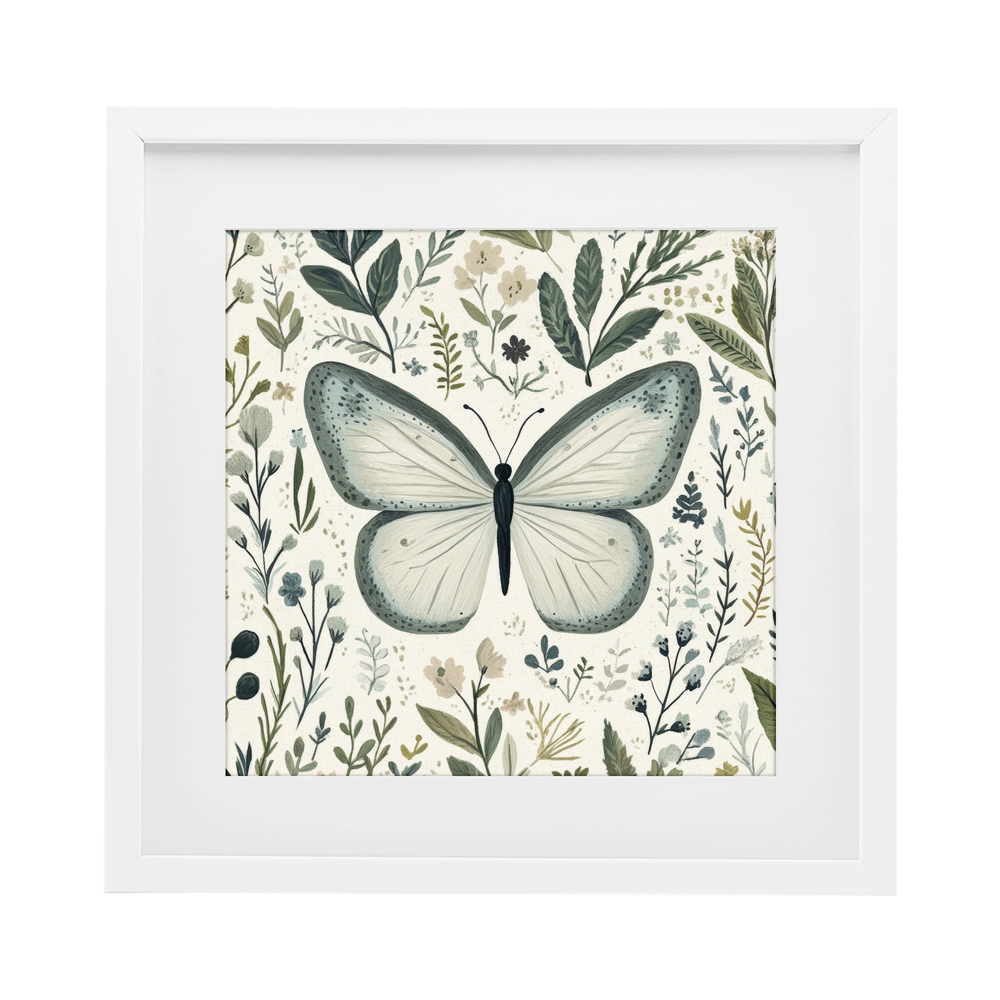 Stupell Industries Dusty Blue Butterfly Botanicals White Framed Print Under Glass, design by Petal Prints Design
