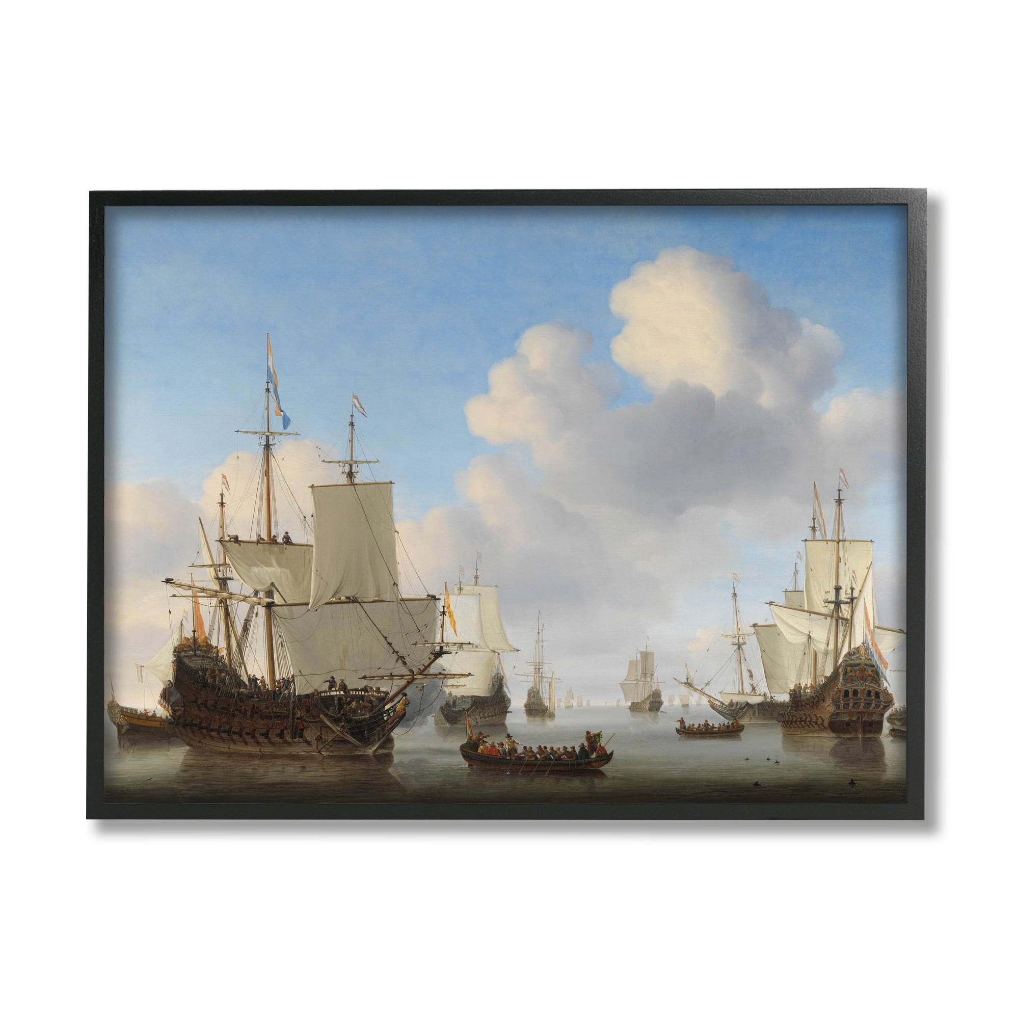 Stupell Industries Dutch Ships at Sea Willem van de Velde Classic Painting Painting Black Framed Art Print Wall Art, Design by one1000paintings
