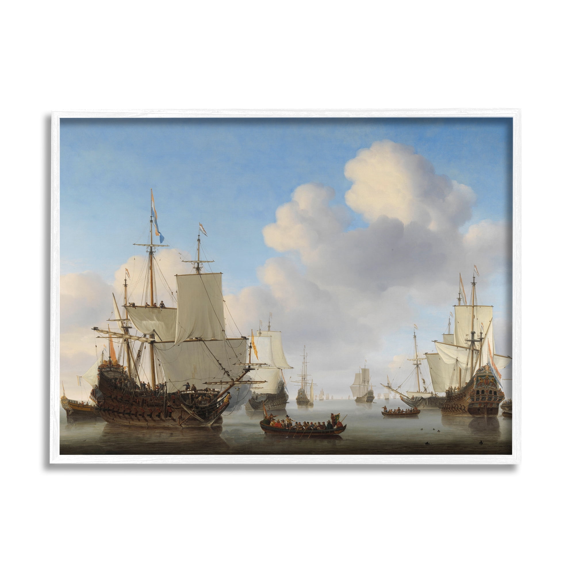 Stupell Industries Dutch Ships at Sea Willem van de Velde Classic Painting Painting White Framed Art Print Wall Art, Design by one1000paintings