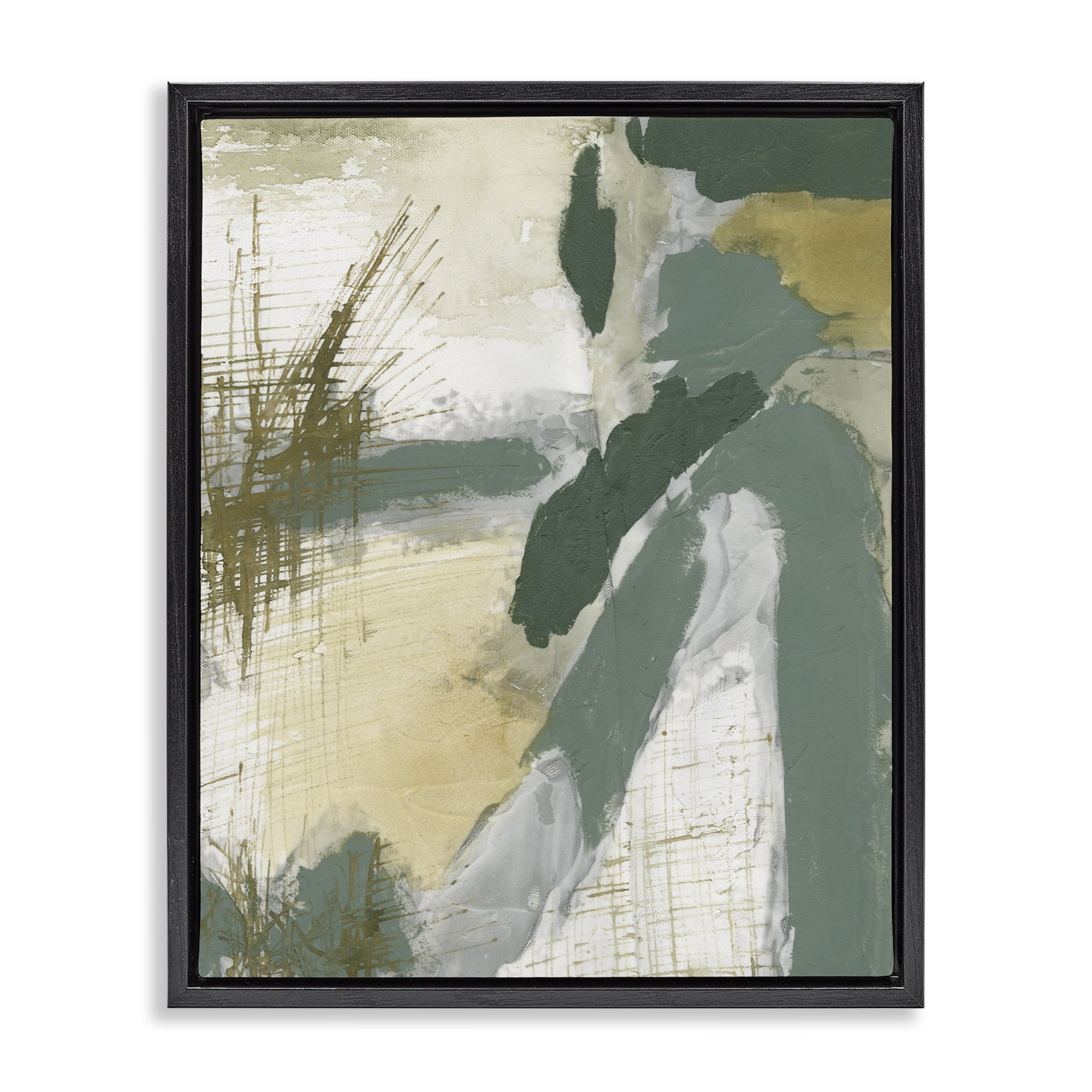 Stupell Industries Dynamic Abstract with Grey Abstract Painting Black Floater Framed Canvas Art Print Wall Art, 25 x 31