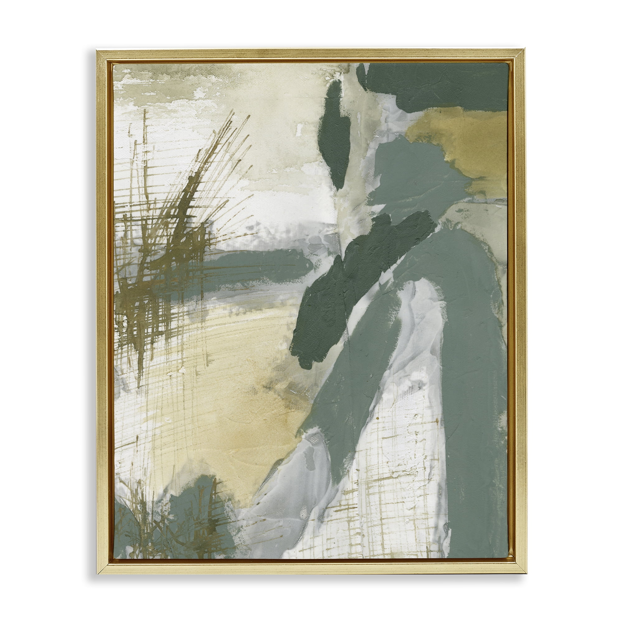 Stupell Industries Dynamic Abstract with Grey Abstract Painting Gold Floater Framed Canvas Art Print Wall Art, 17 x 21