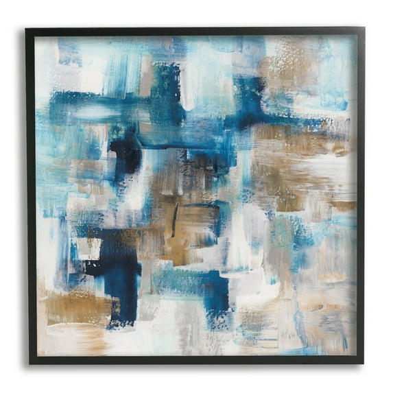 Stupell Industries Dynamic Blocked Blue Square Brushstrokes Modern Design Painting Black Framed Art Print Wall Art, Design by Stella Chang