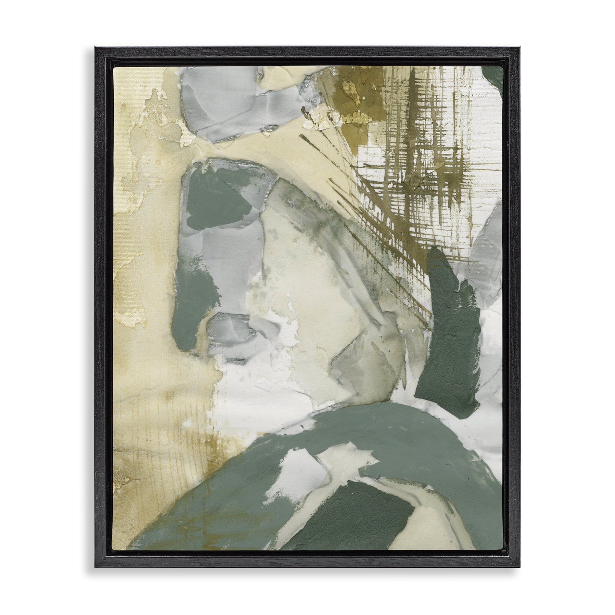 Stupell Industries Dynamic Chaotic Abstract Abstract Painting Black Floater Framed Canvas Art Print Wall Art, 25 x 31