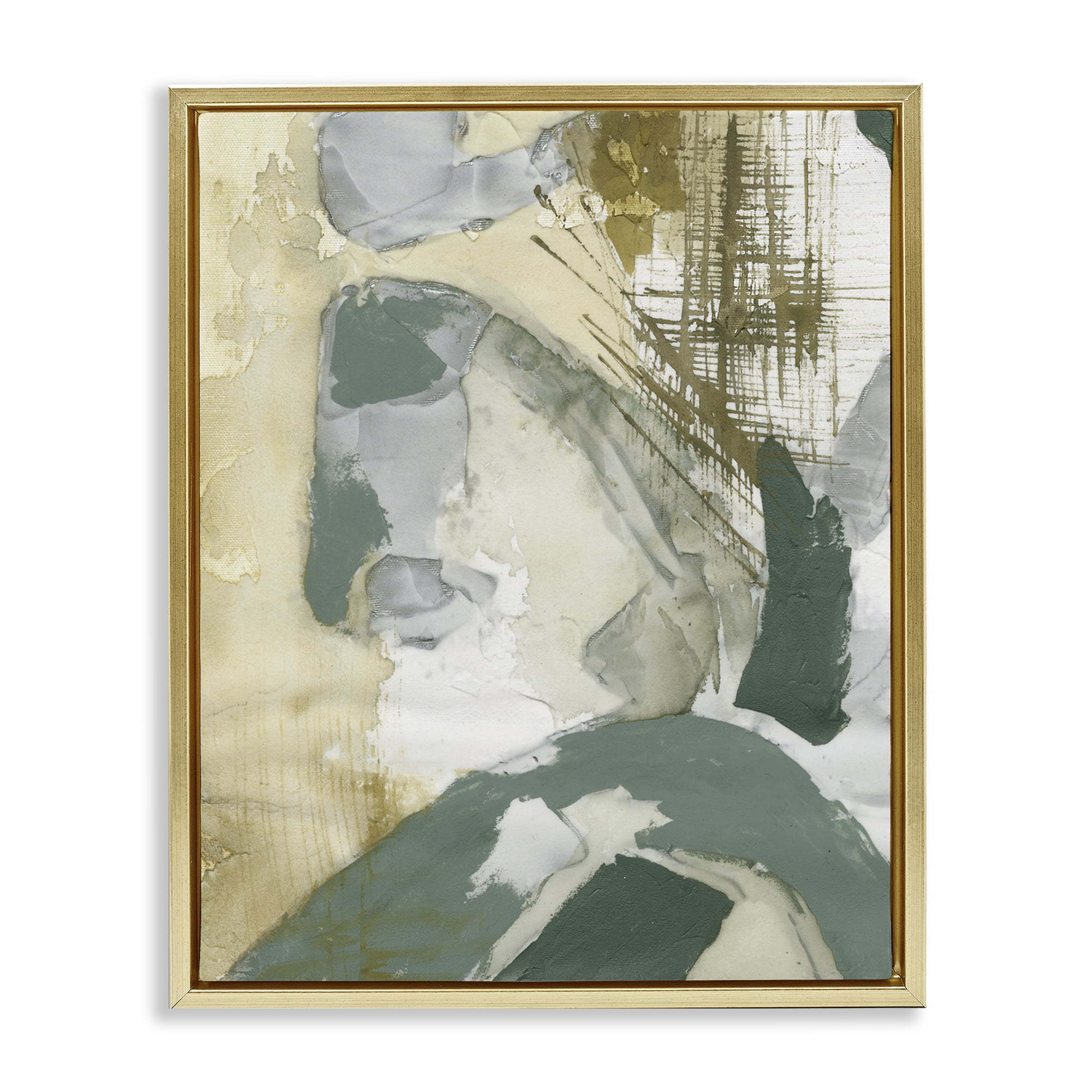 Stupell Industries Dynamic Chaotic Abstract Abstract Painting Gold Floater Framed Canvas Art Print Wall Art, 25 x 31