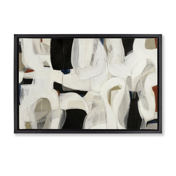 Stupell Industries Dynamic Earthy Shapes Abstract Painting Black Floater Framed Canvas Art Print Wall Art, 25 x 17