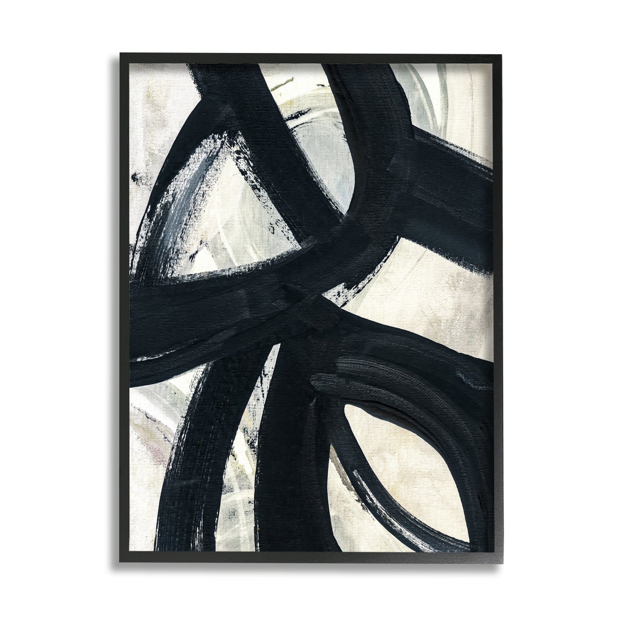 Stupell Industries Dynamic Modern Black Paint Strokes Bold Abstract Painting Black Framed Art Print Wall Art, Design by Susan Jill