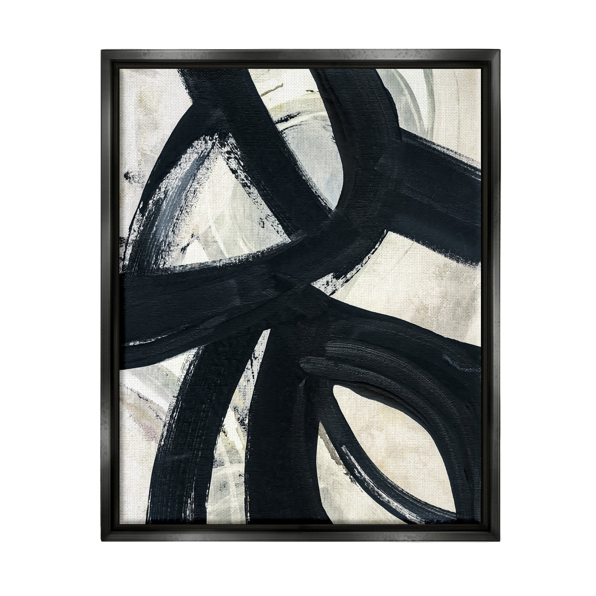 Stupell Industries Dynamic Modern Black Paint Strokes Bold Abstract Painting Jet Black Floating Framed Canvas Print Wall Art, Design by Susan Jill